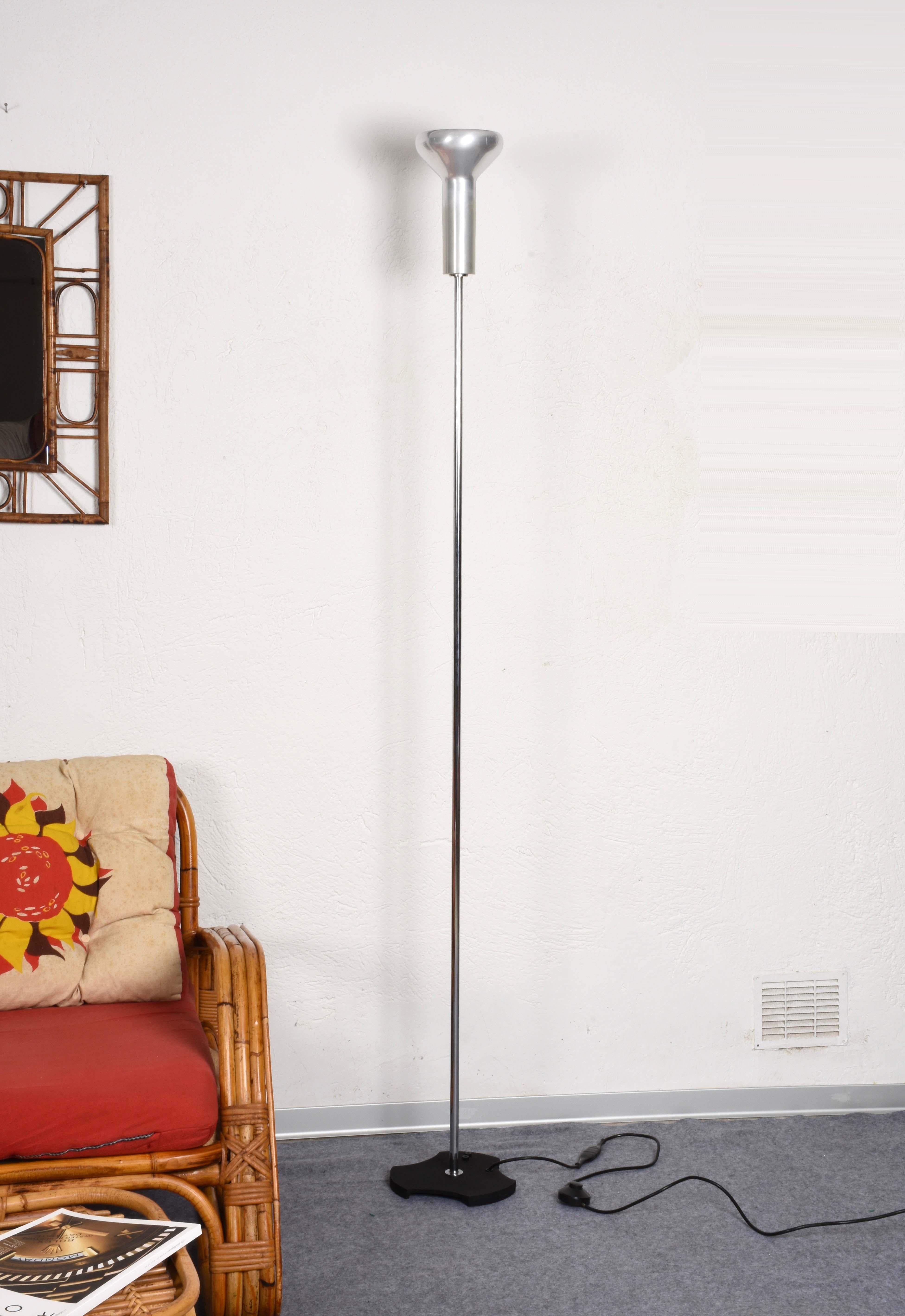 Midcentury Gino Sarfatti Aluminum Chrome Italian 1073 Floor Lamp, Arteluce 1950s 5