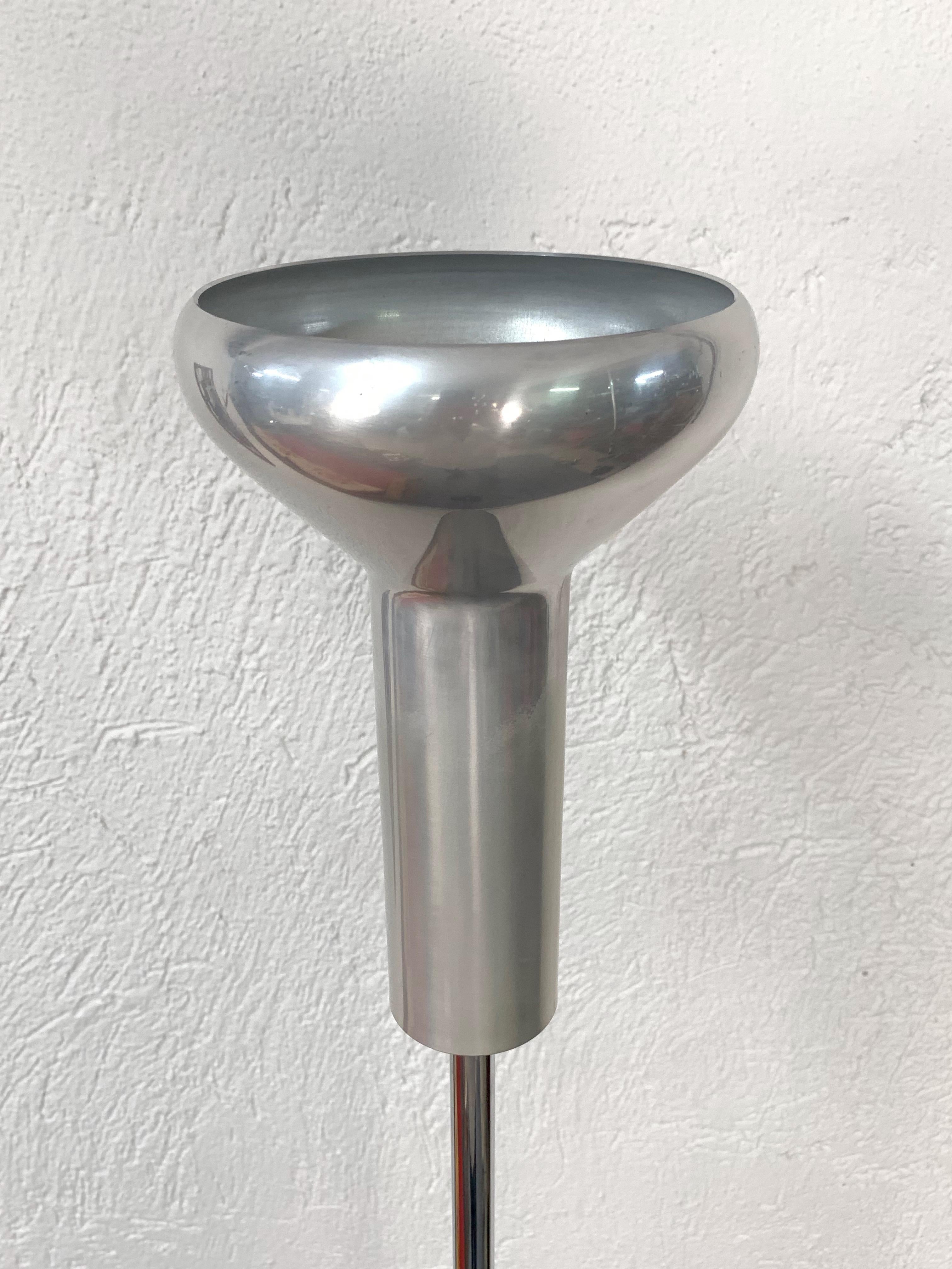 Midcentury Gino Sarfatti Aluminum Chrome Italian 1073 Floor Lamp, Arteluce 1950s 1