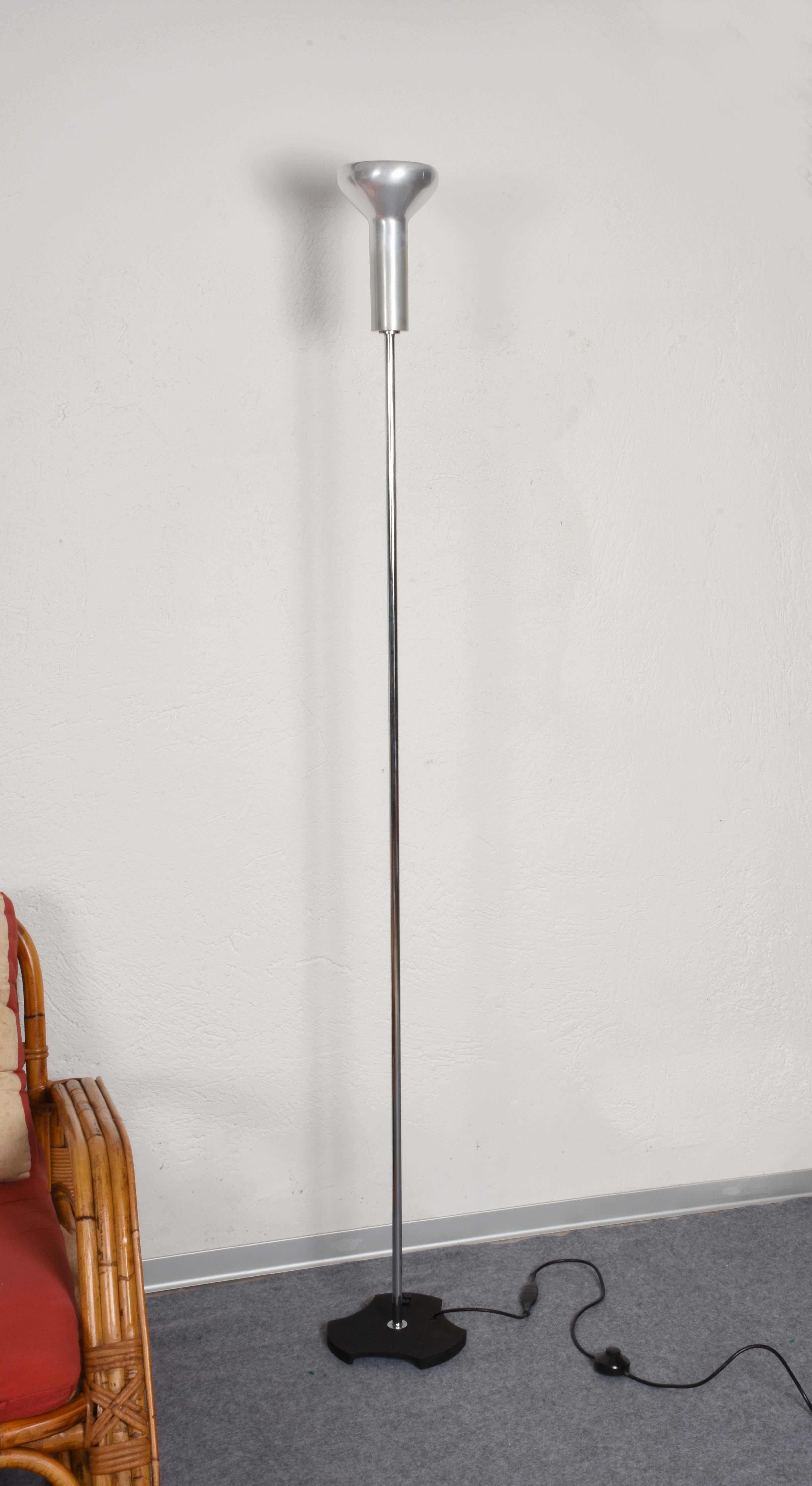 Midcentury Gino Sarfatti Aluminum Chrome Italian 1073 Floor Lamp, Arteluce 1950s 3