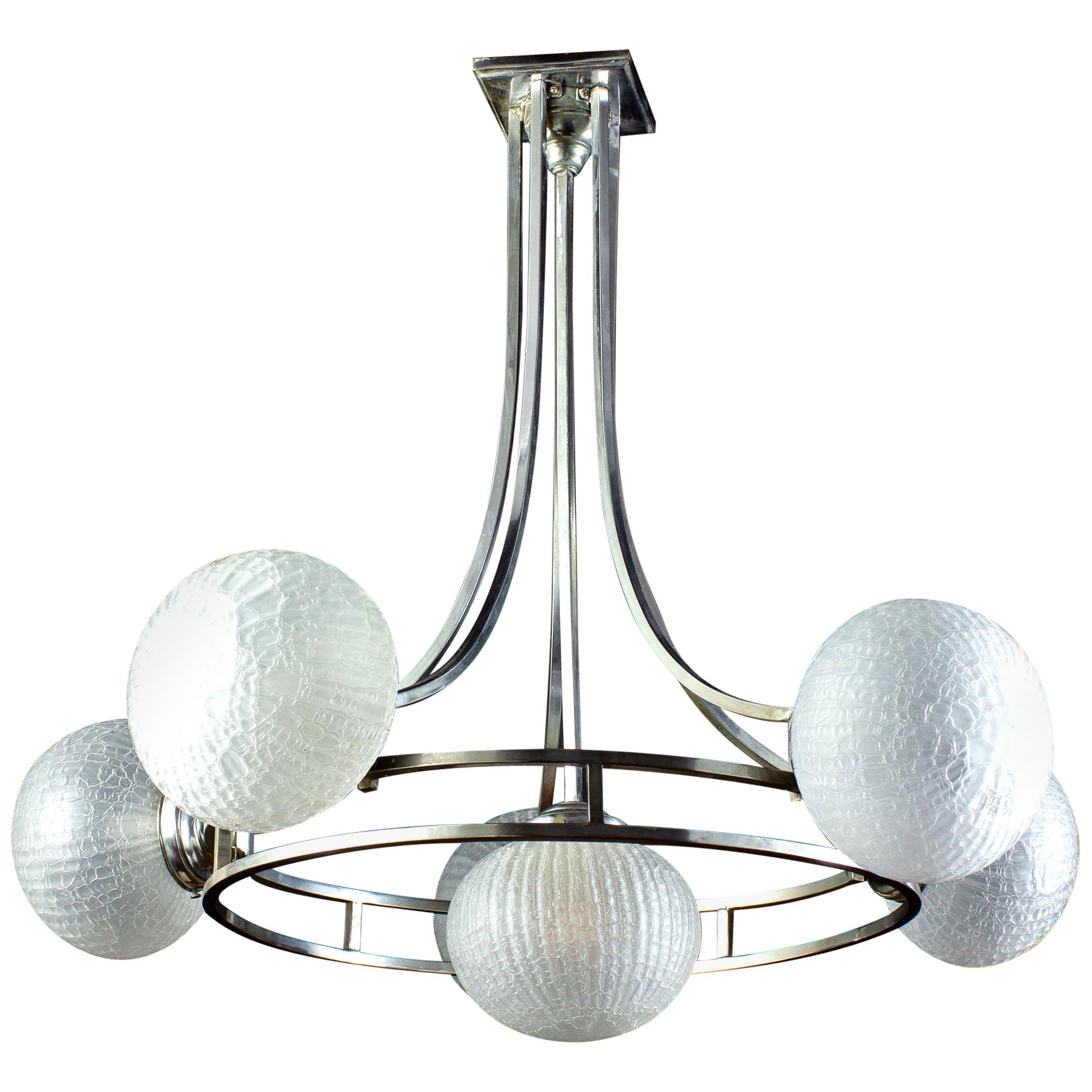 Gino Sarfatti Chrom Murano Glas Kronleuchter, Mitte des Jahrhunderts, 1960