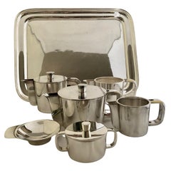 Midcentury Gio Ponti Silvered Coffee and Tea Set on a Rectangular Tray, A. Krupp