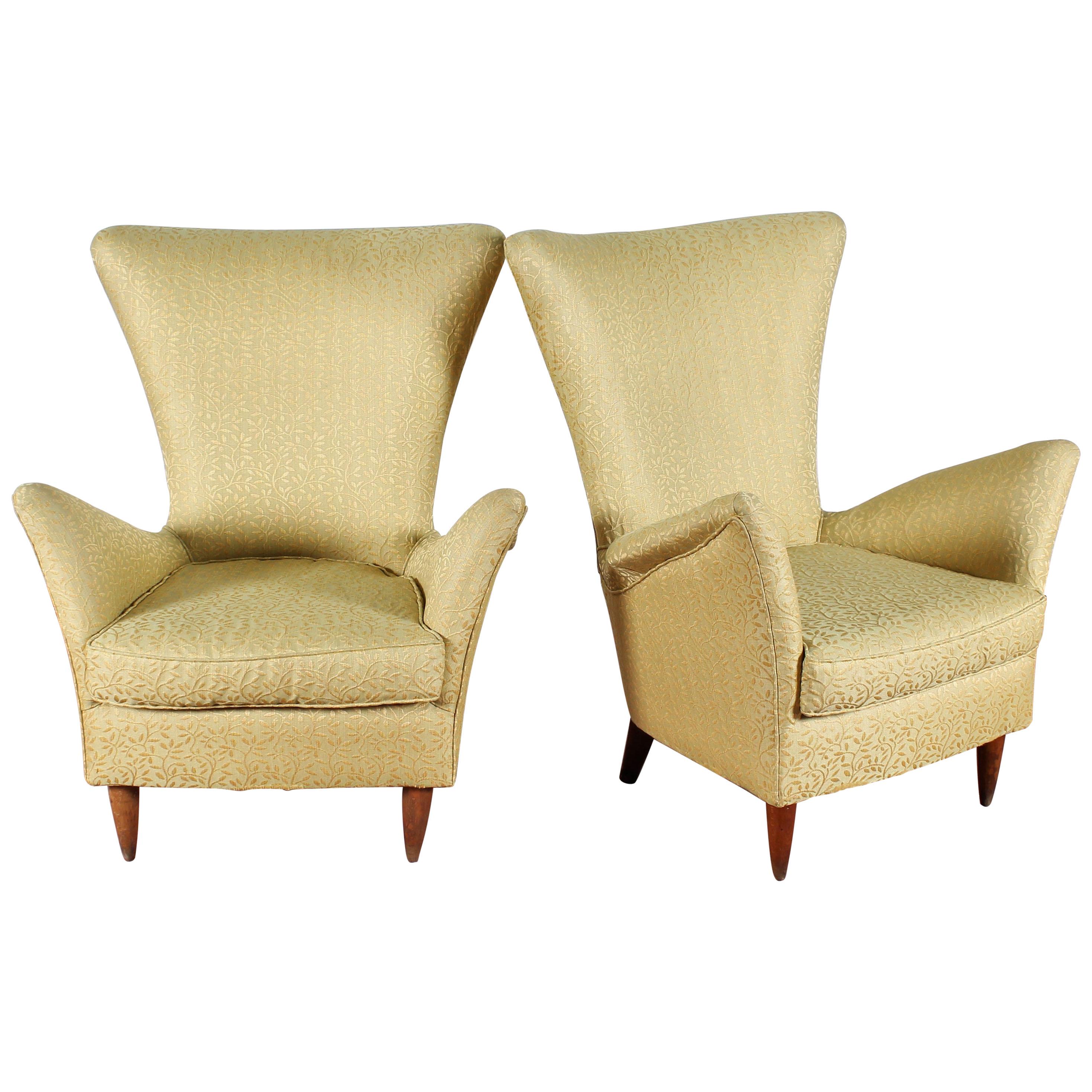 Midcentury Gio Ponti Style Gold Yellow Fabric Armchair, Set of 2, 1950s, Italy