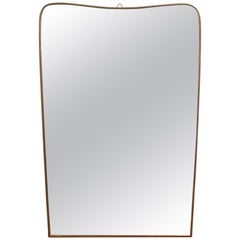Midcentury Gio Ponti Style Italian Wall Mirror with Brass Frame, circa 1950s