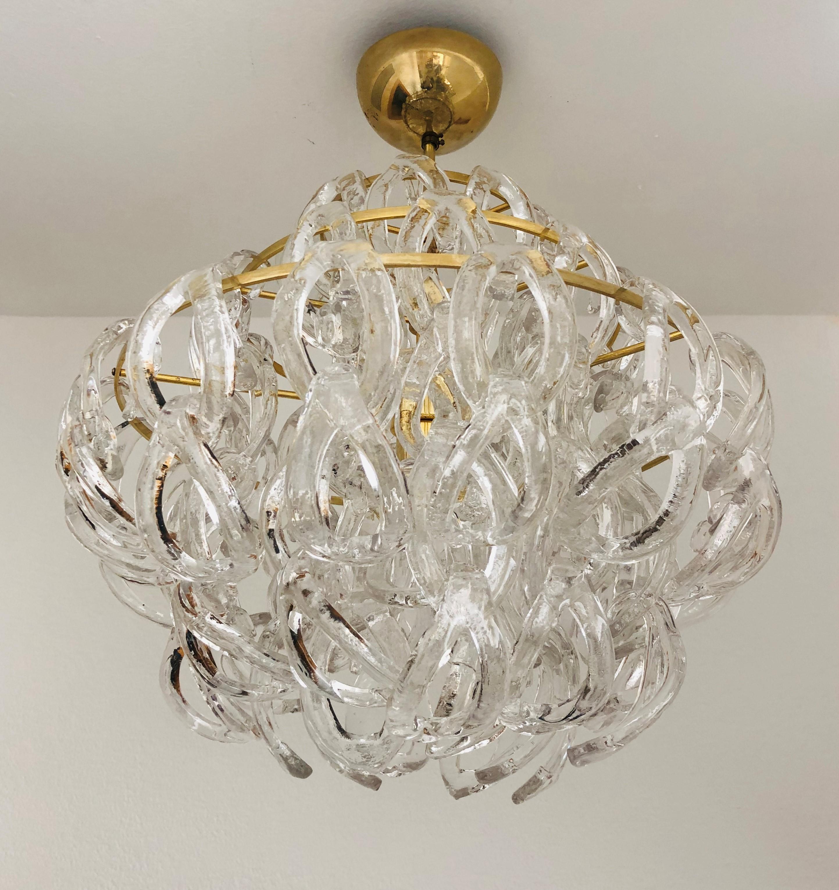 Italian Midcentury Giogali Murano Glass Chandelier by Angelo Mangiarotti, 1970s