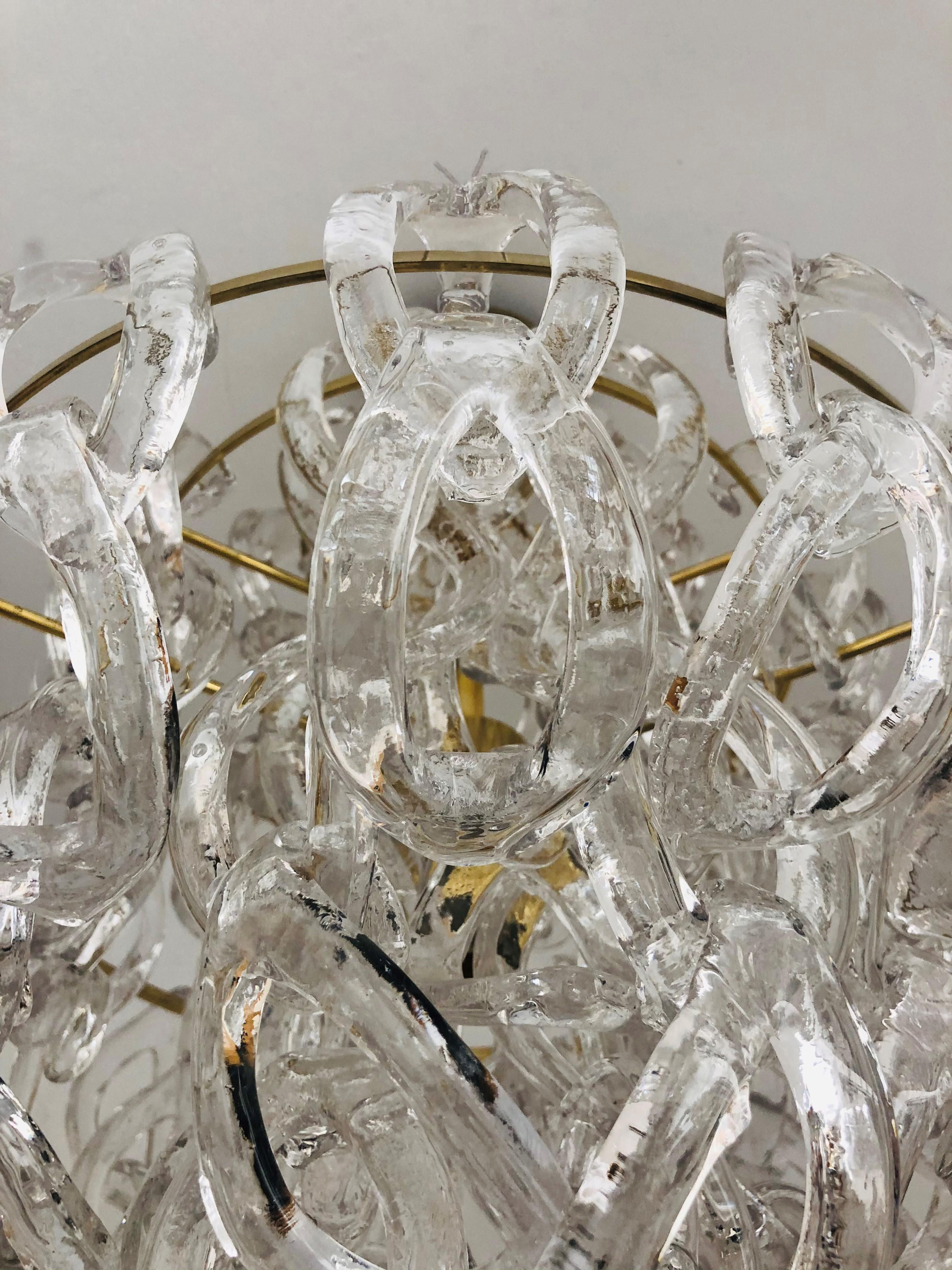 Brass Midcentury Giogali Murano Glass Chandelier by Angelo Mangiarotti, 1970s
