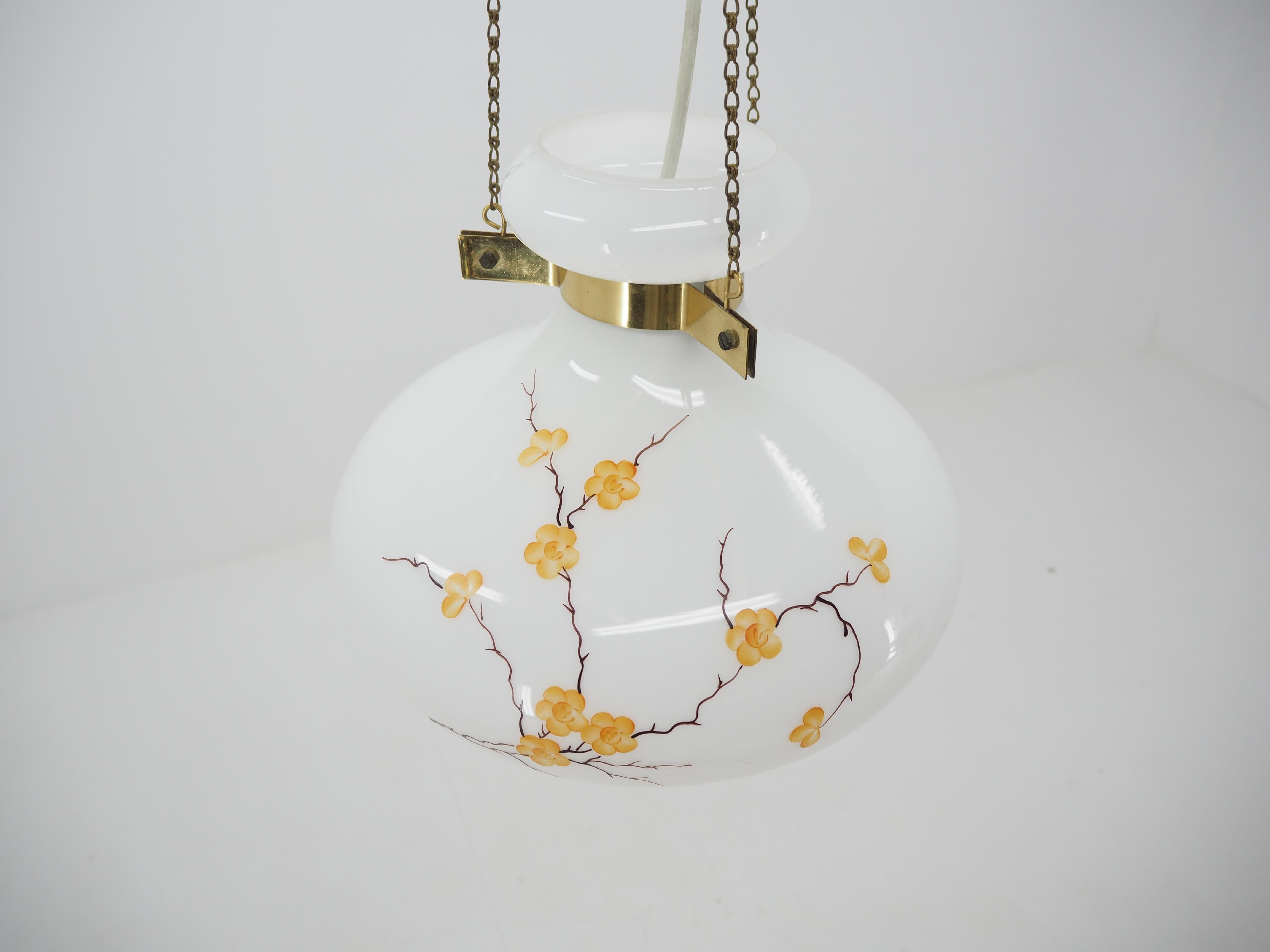 Midcentury Glass and Brass Chandelier, Europe, 1970s 5