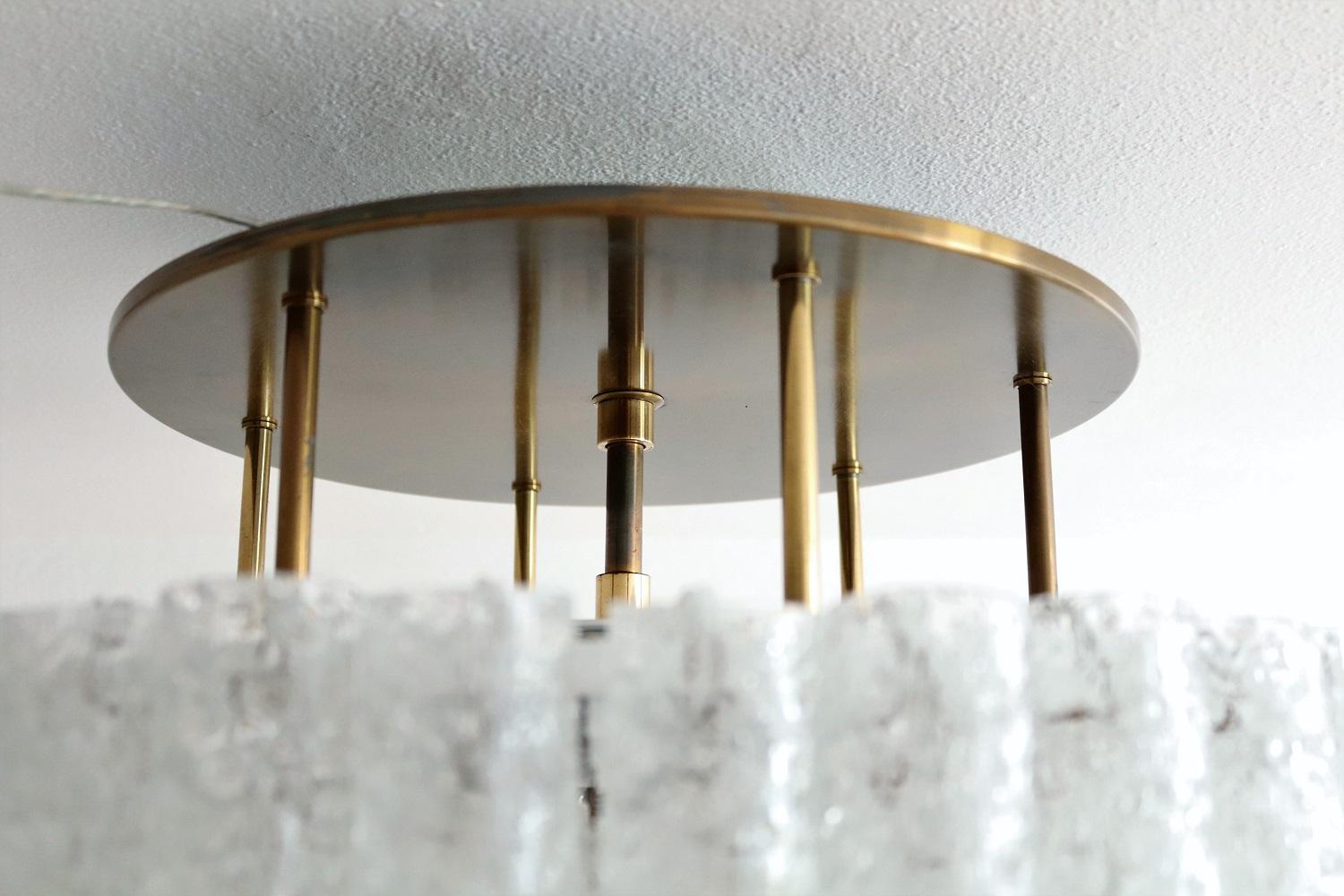Midcentury Glass and Brass Flush Mount Chandelier by Doria Germany, 1960s 4