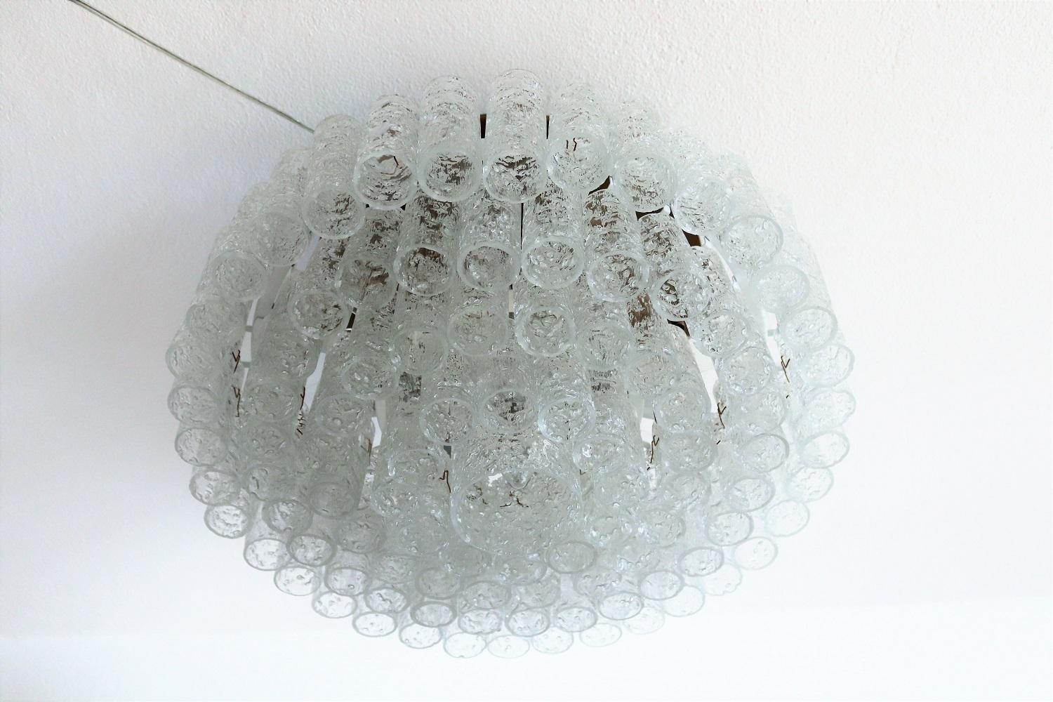Midcentury Glass and Brass Flush Mount Chandelier by Doria Germany, 1960s 1