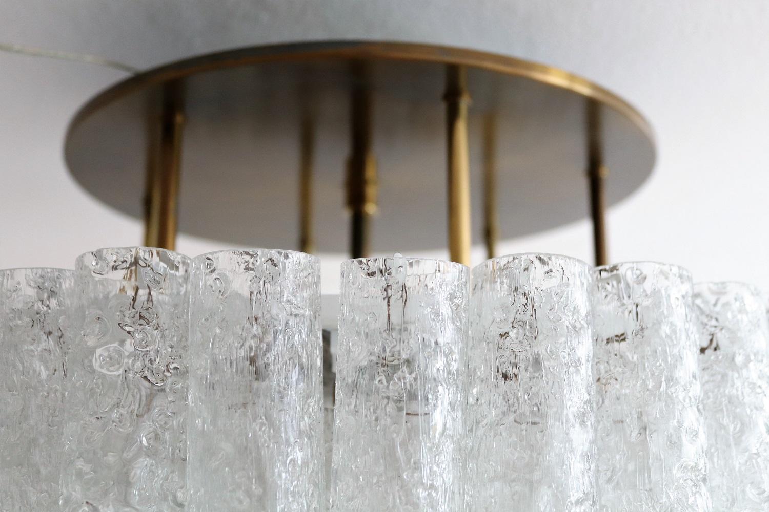 Midcentury Glass and Brass Flush Mount Chandelier by Doria Germany, 1960s 3
