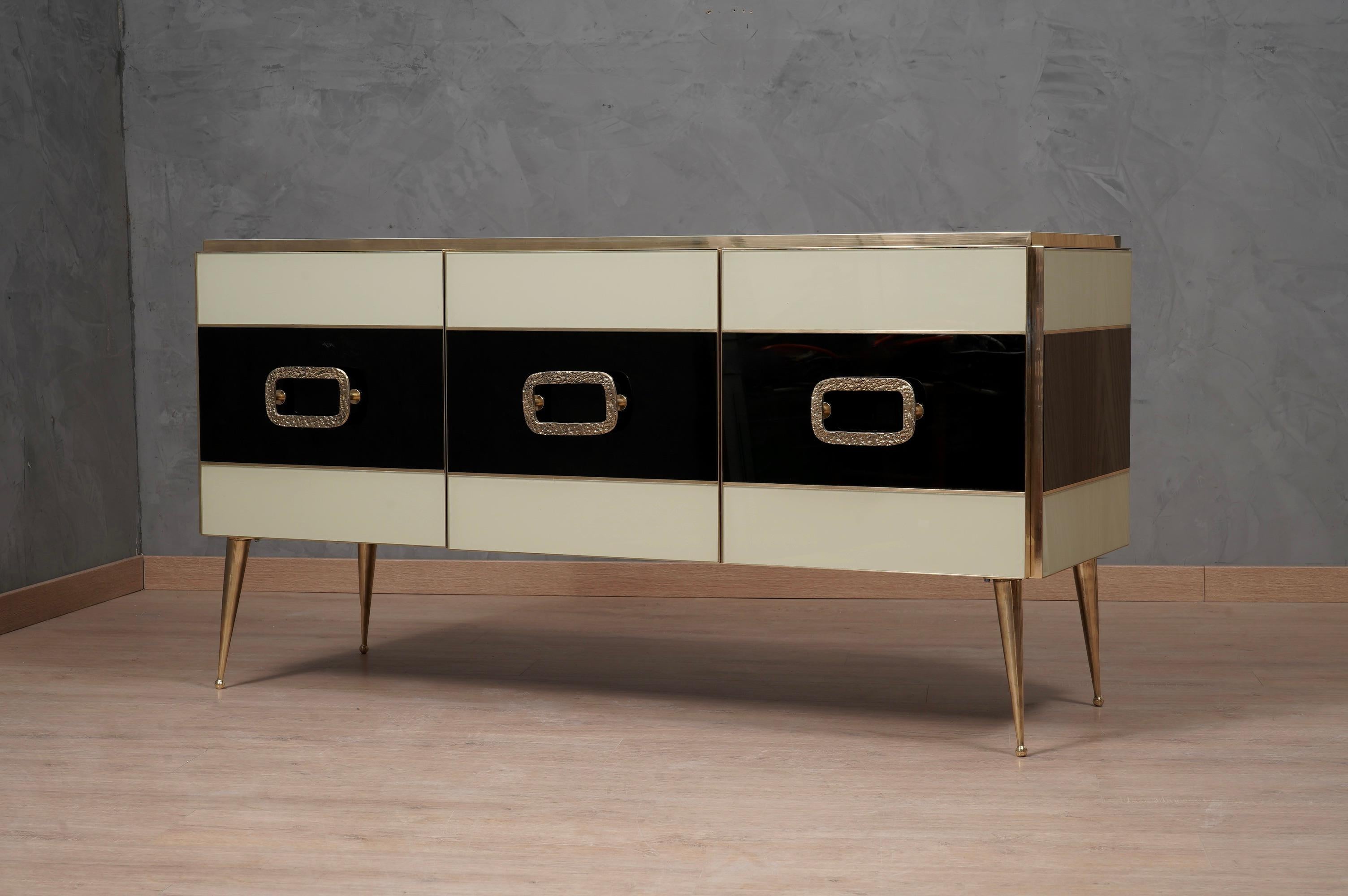MidCentury Inspired Glass and Brass Italian Sideboard, 2000 For Sale 5