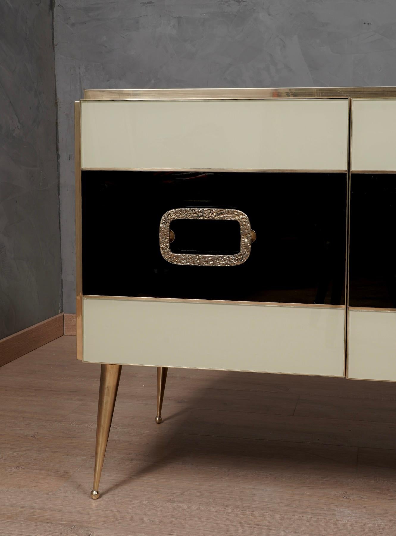 MidCentury Inspired Glass and Brass Italian Sideboard, 2000 In Good Condition For Sale In Rome, IT