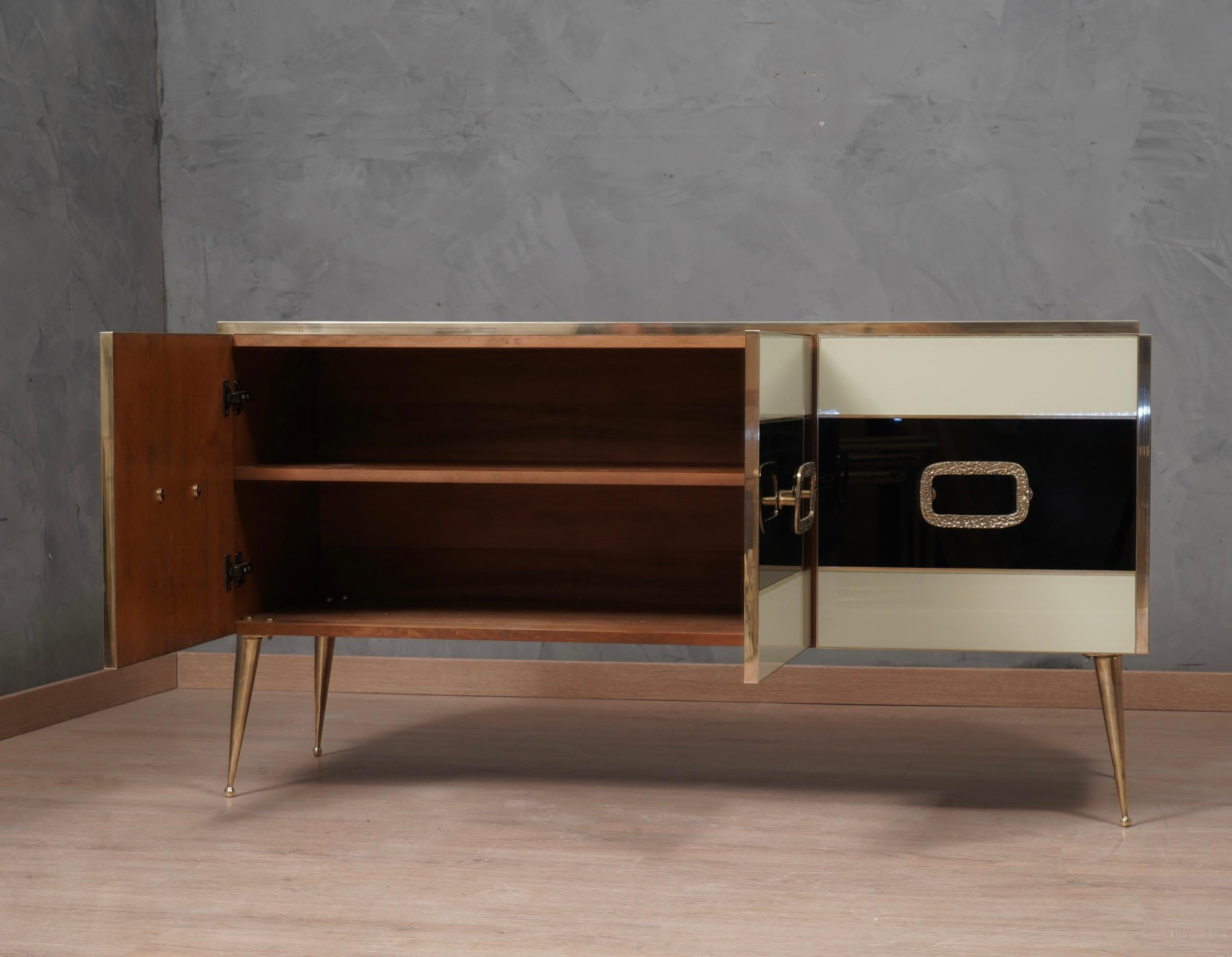 MidCentury Inspired Glass and Brass Italian Sideboard, 2000 For Sale 1