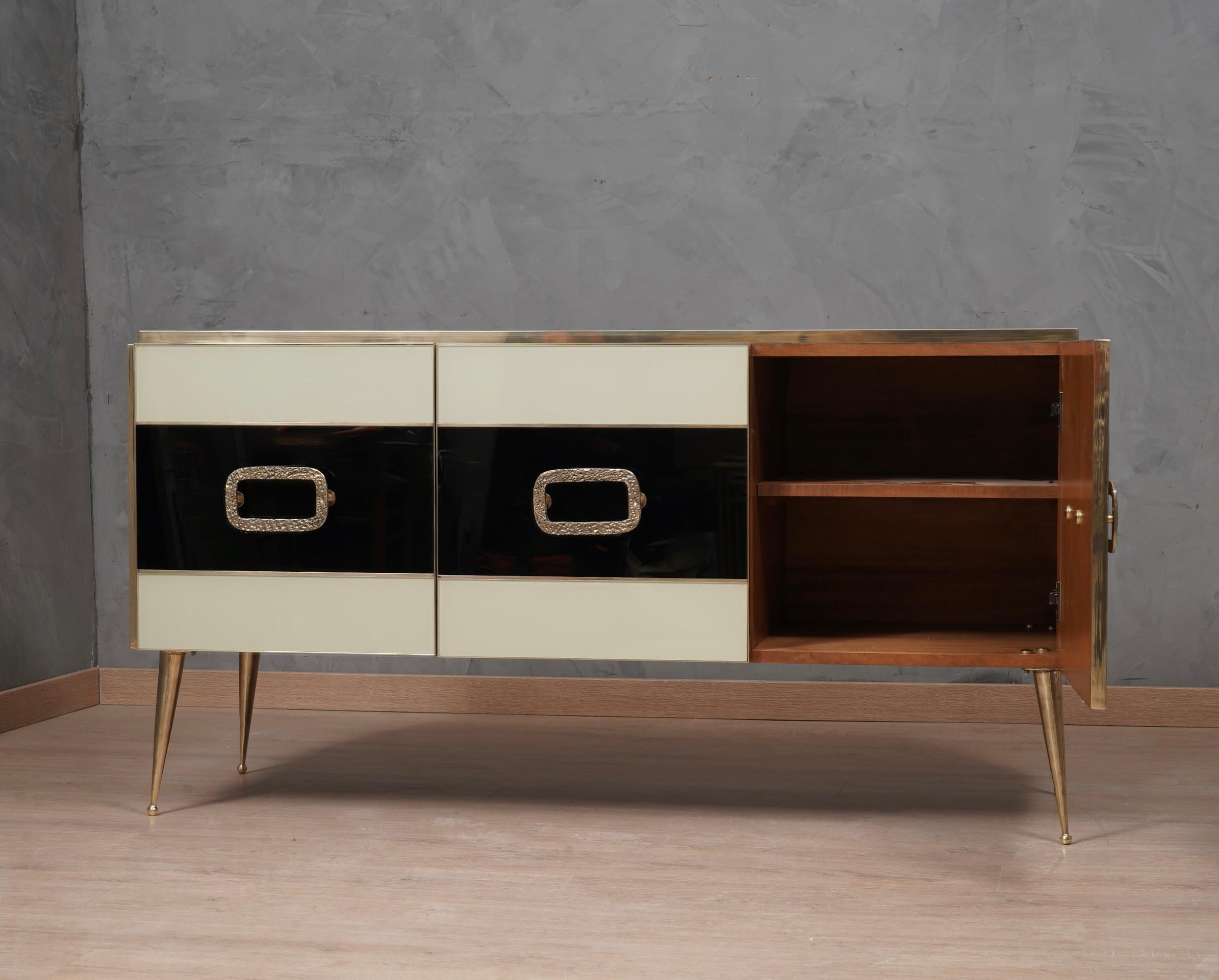MidCentury Inspired Glass and Brass Italian Sideboard, 2000 For Sale 2