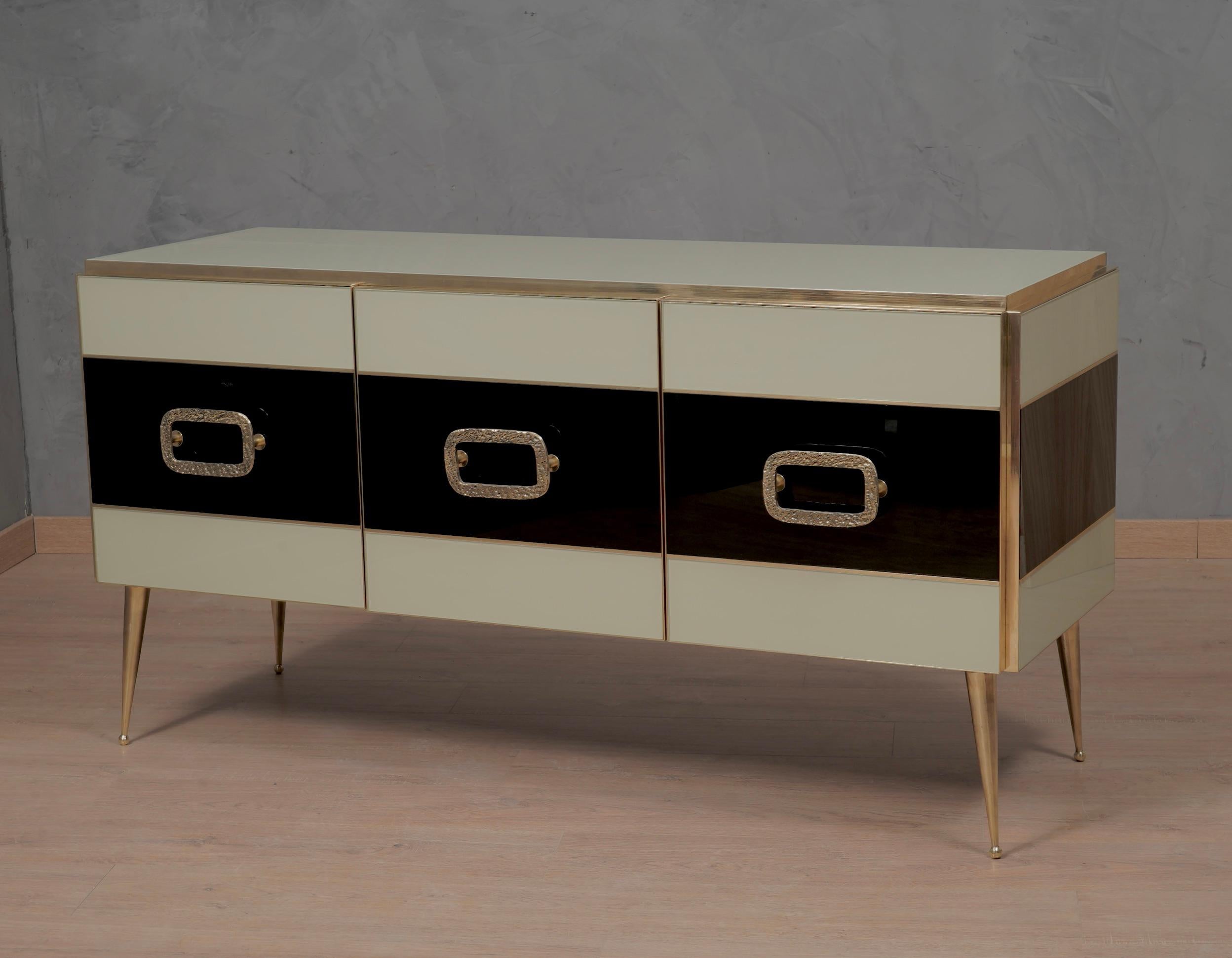 MidCentury Inspired Glass and Brass Italian Sideboard, 2000 For Sale 3