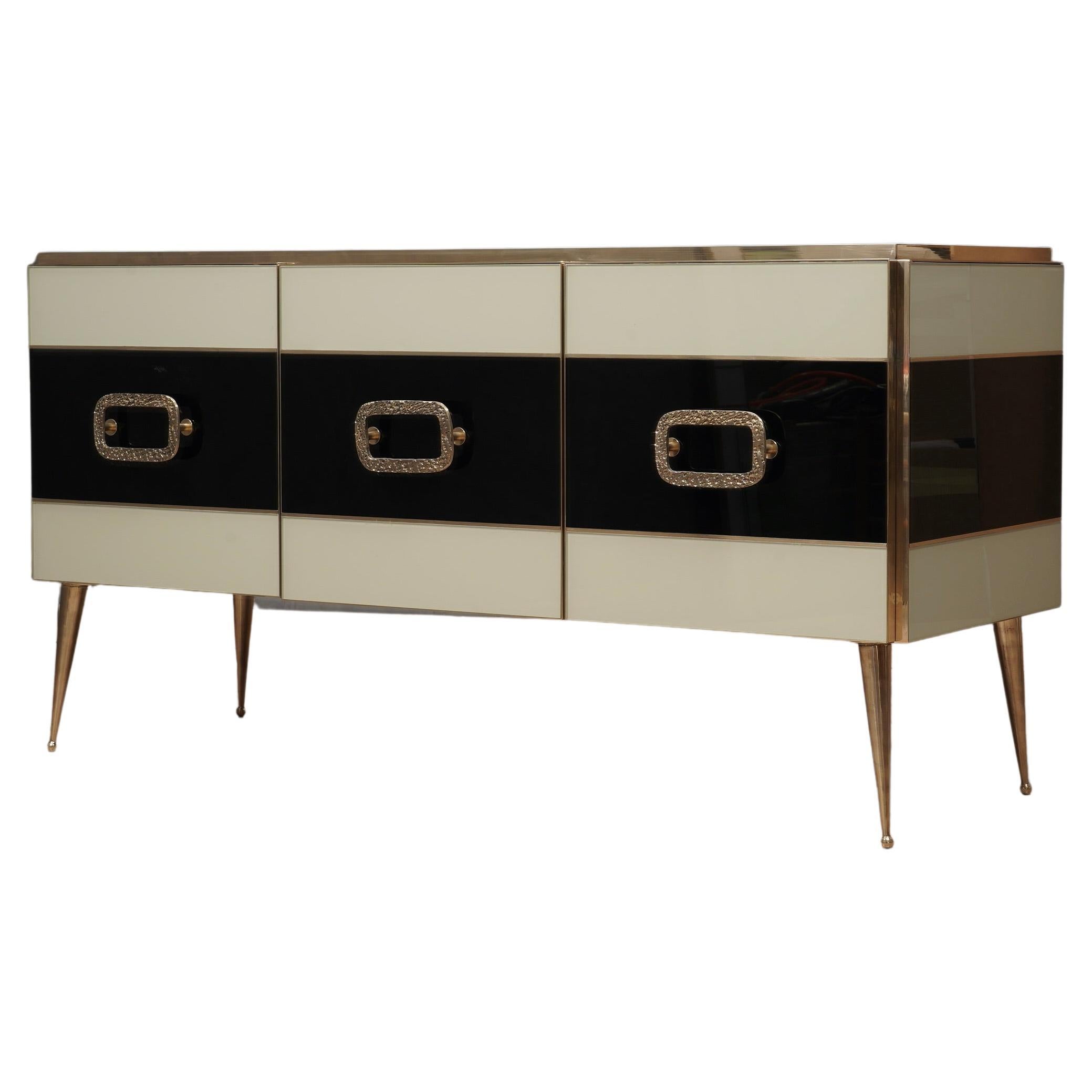 MidCentury Inspired Glass and Brass Italian Sideboard, 2000 For Sale