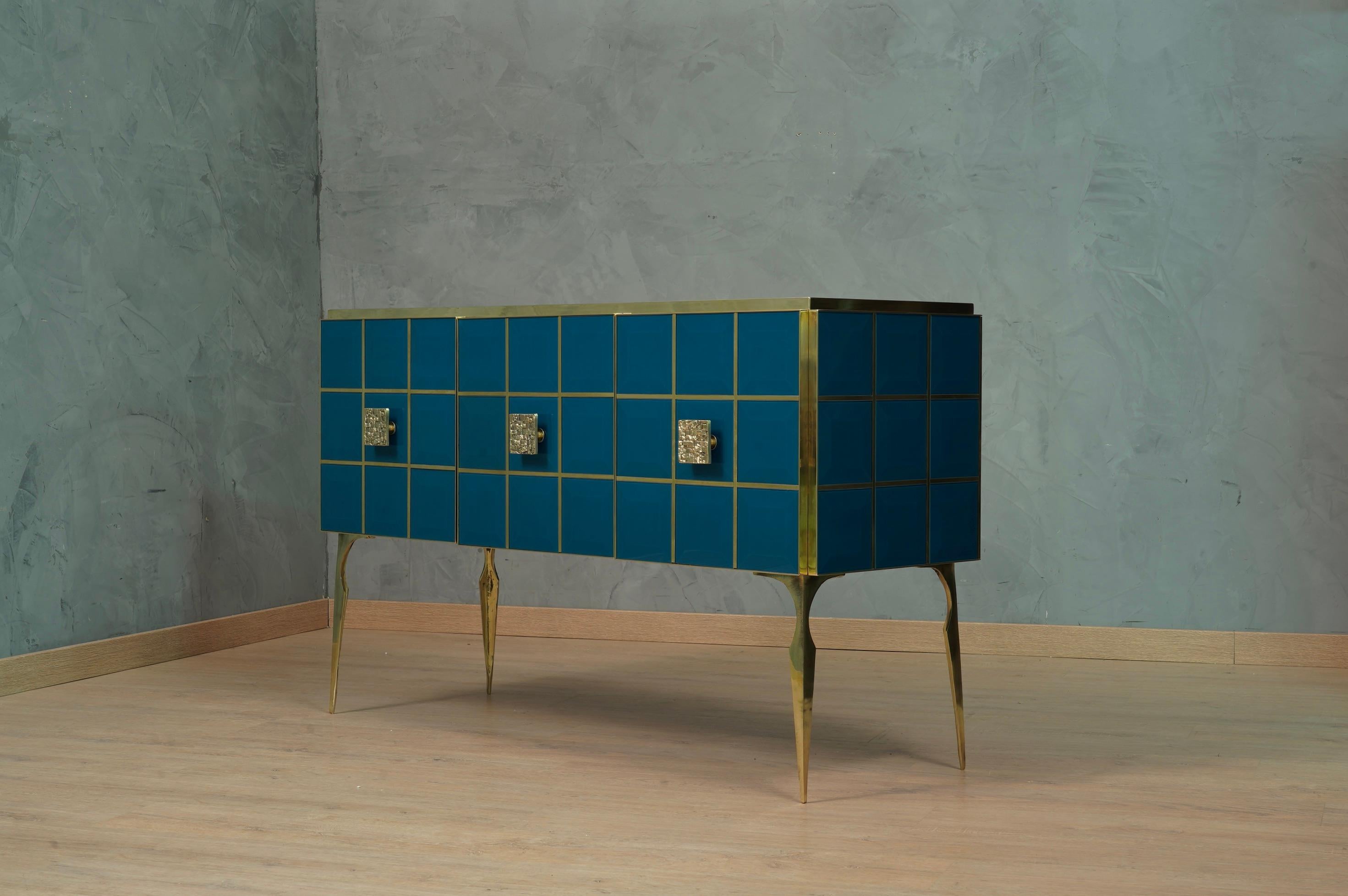 MidCentury Inspired Glass and Brass Italian Sideboard, 2020 For Sale 5