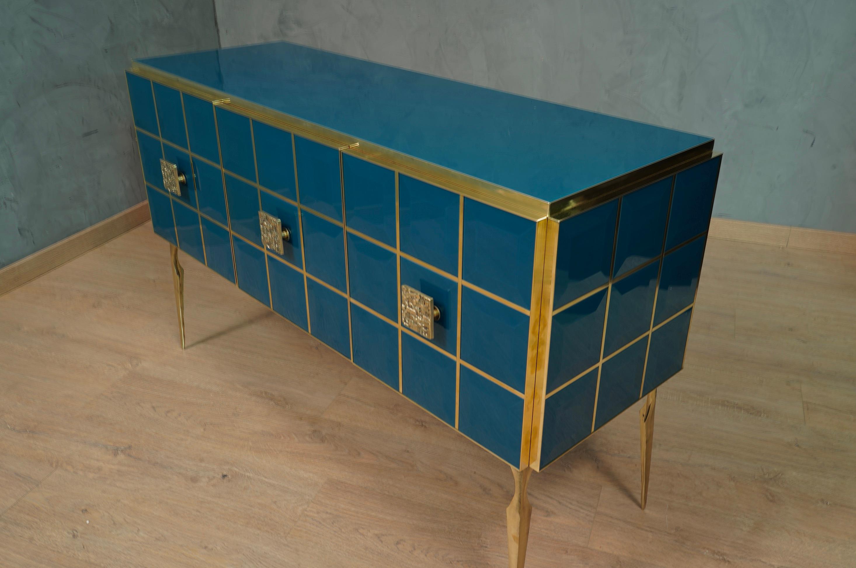 MidCentury Inspired Glass and Brass Italian Sideboard, 2020 For Sale 6