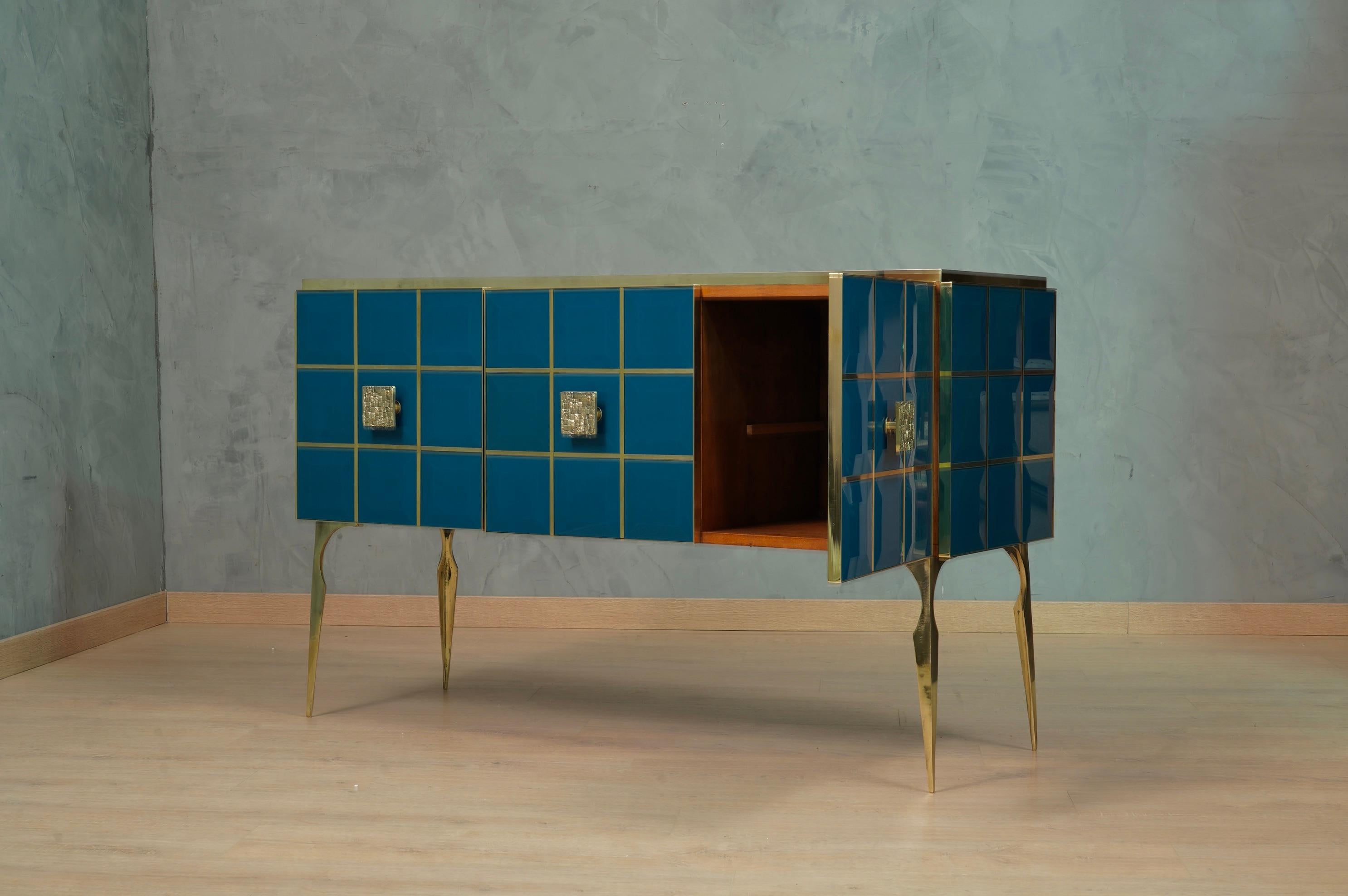 MidCentury Inspired Glass and Brass Italian Sideboard, 2020 For Sale 1