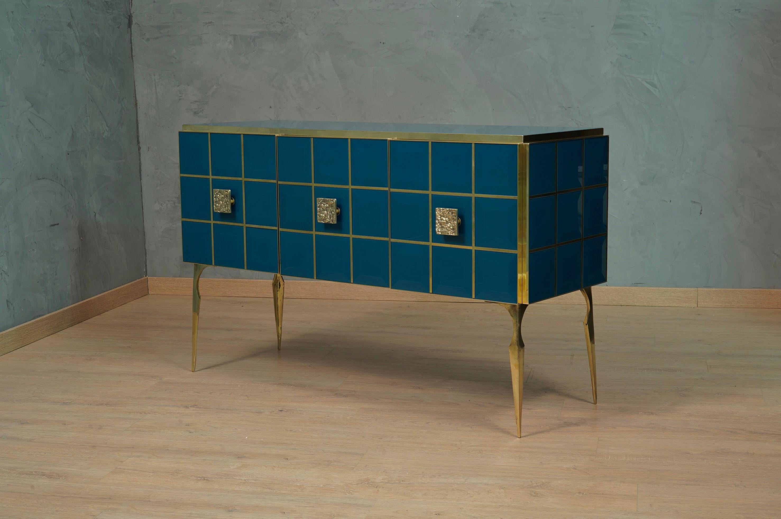 MidCentury Inspired Glass and Brass Italian Sideboard, 2020 For Sale 3