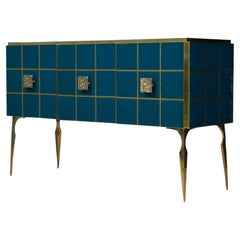 Vintage MidCentury Inspired Glass and Brass Italian Sideboard, 2020