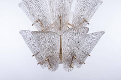 Midcentury Glass and Brass Pendant Lamp Chandelier by Kalmar