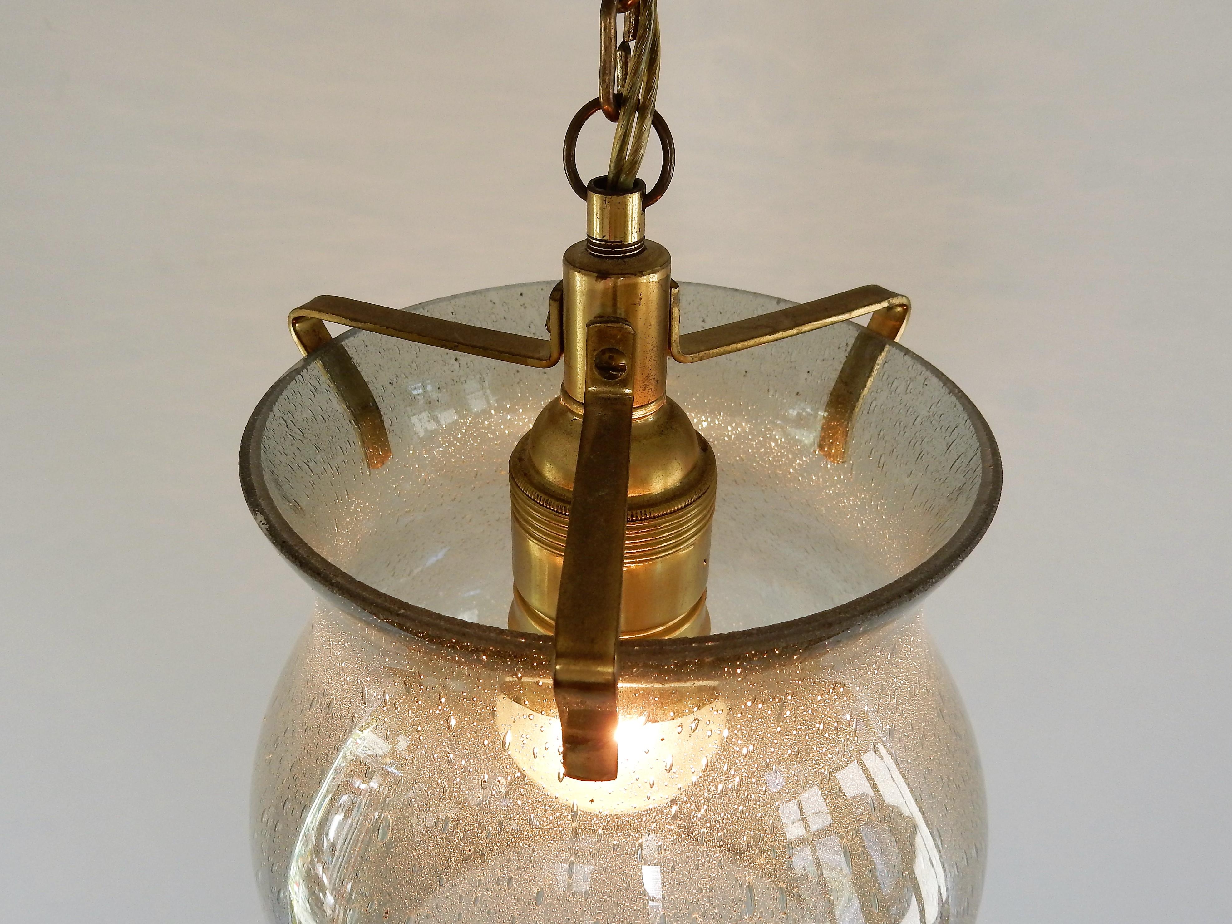 Midcentury Glass and Brass Pendant Lamp In Good Condition In Steenwijk, NL