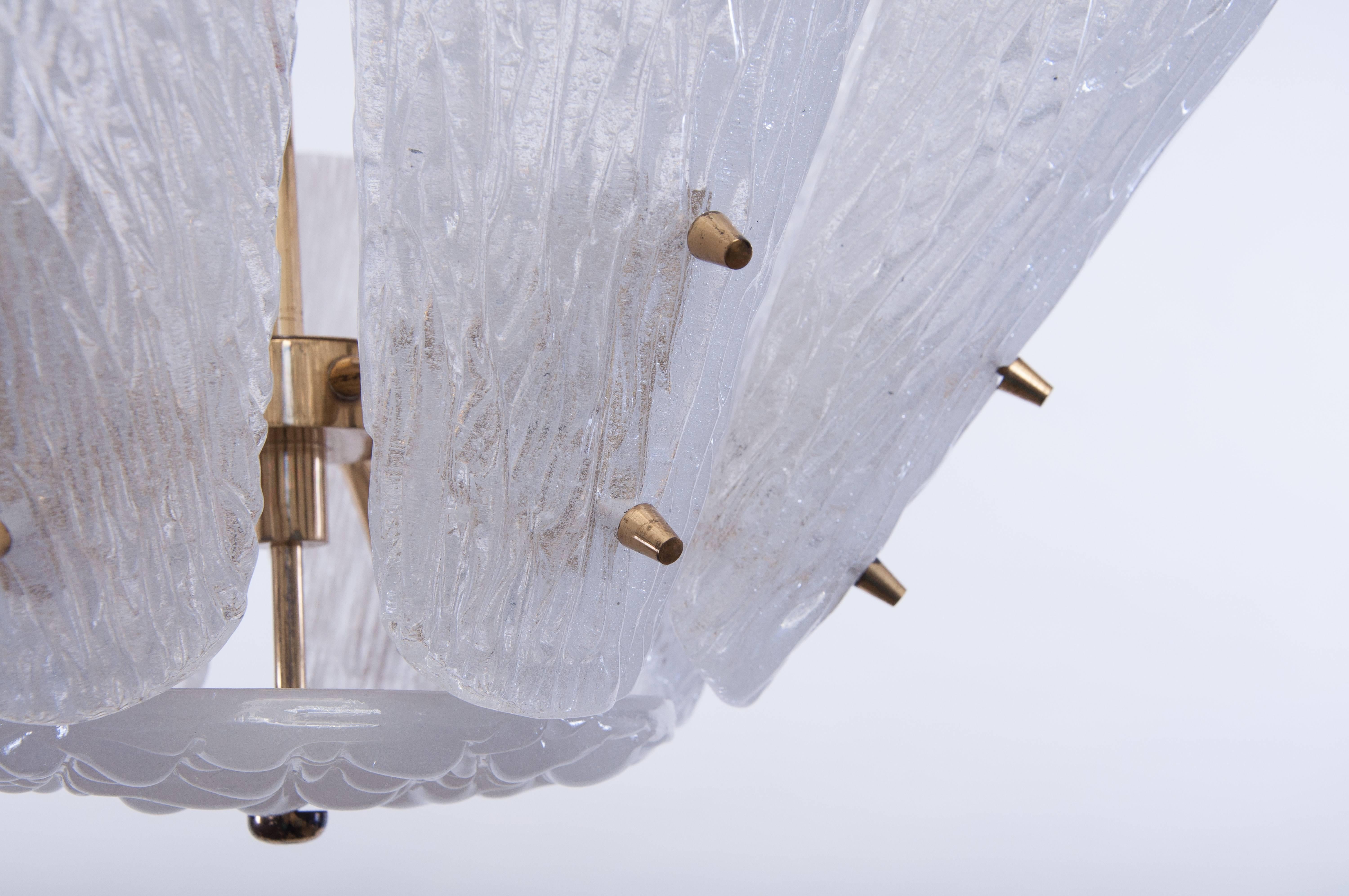 Austrian Midcentury Glass and Brass Viennese Pendant Light Chandelier by Kalmar For Sale