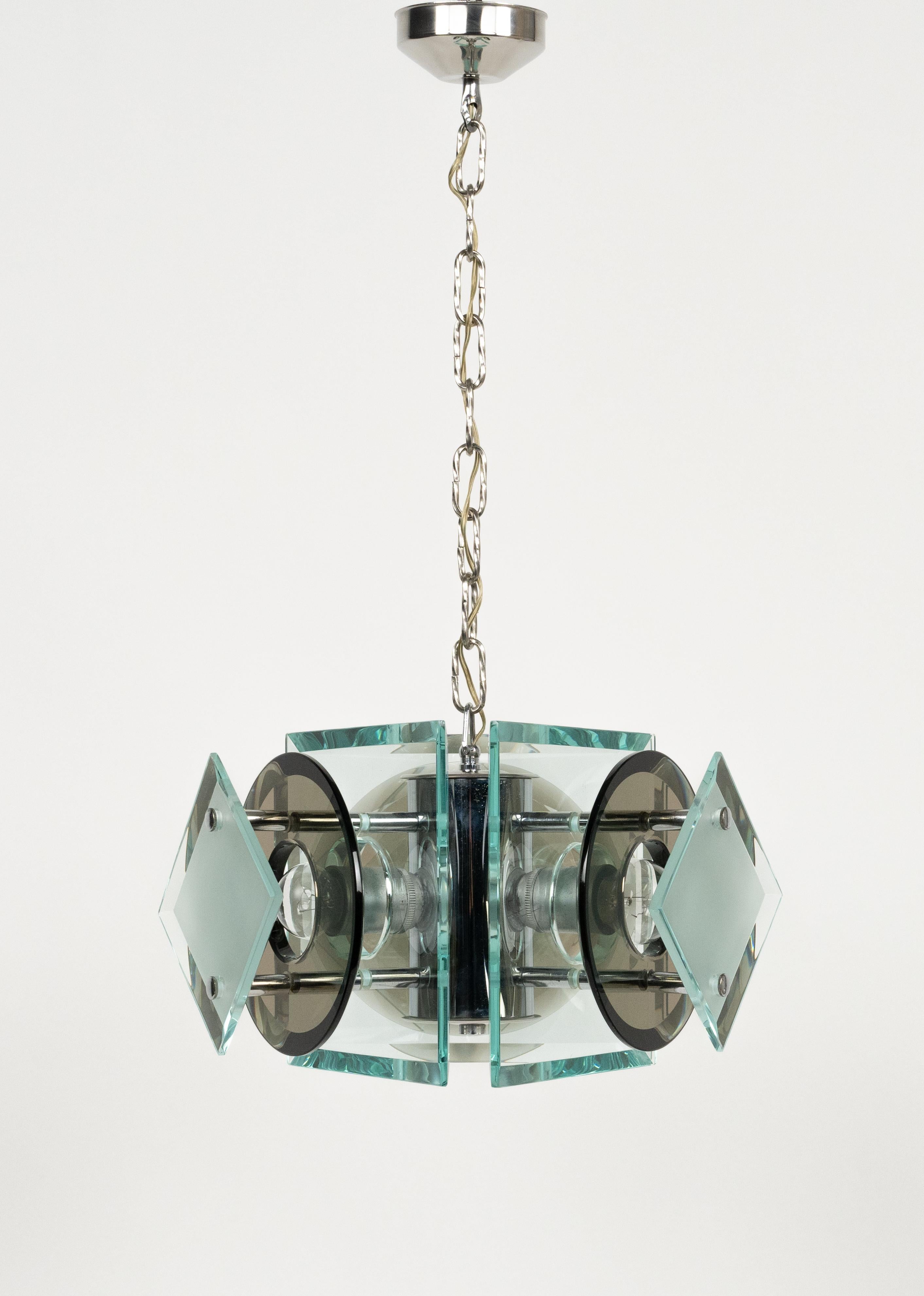 Kronleuchter aus Glas und Chrom aus der Mitte des Jahrhunderts von Lupi Cristal Luxor, Italien, 1970er Jahre (Ende des 20. Jahrhunderts) im Angebot