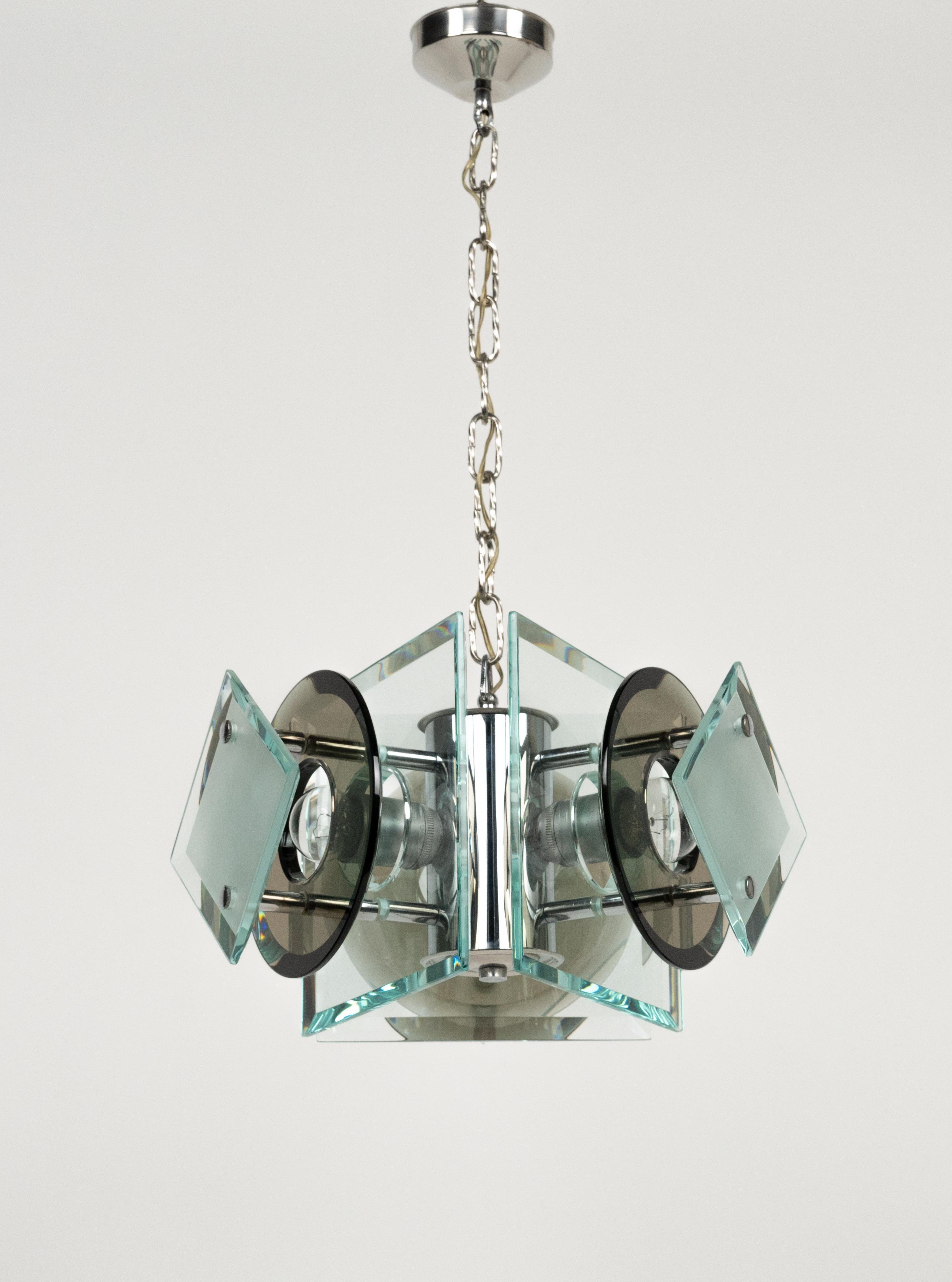 Kronleuchter aus Glas und Chrom aus der Mitte des Jahrhunderts von Lupi Cristal Luxor, Italien, 1970er Jahre (Metall) im Angebot