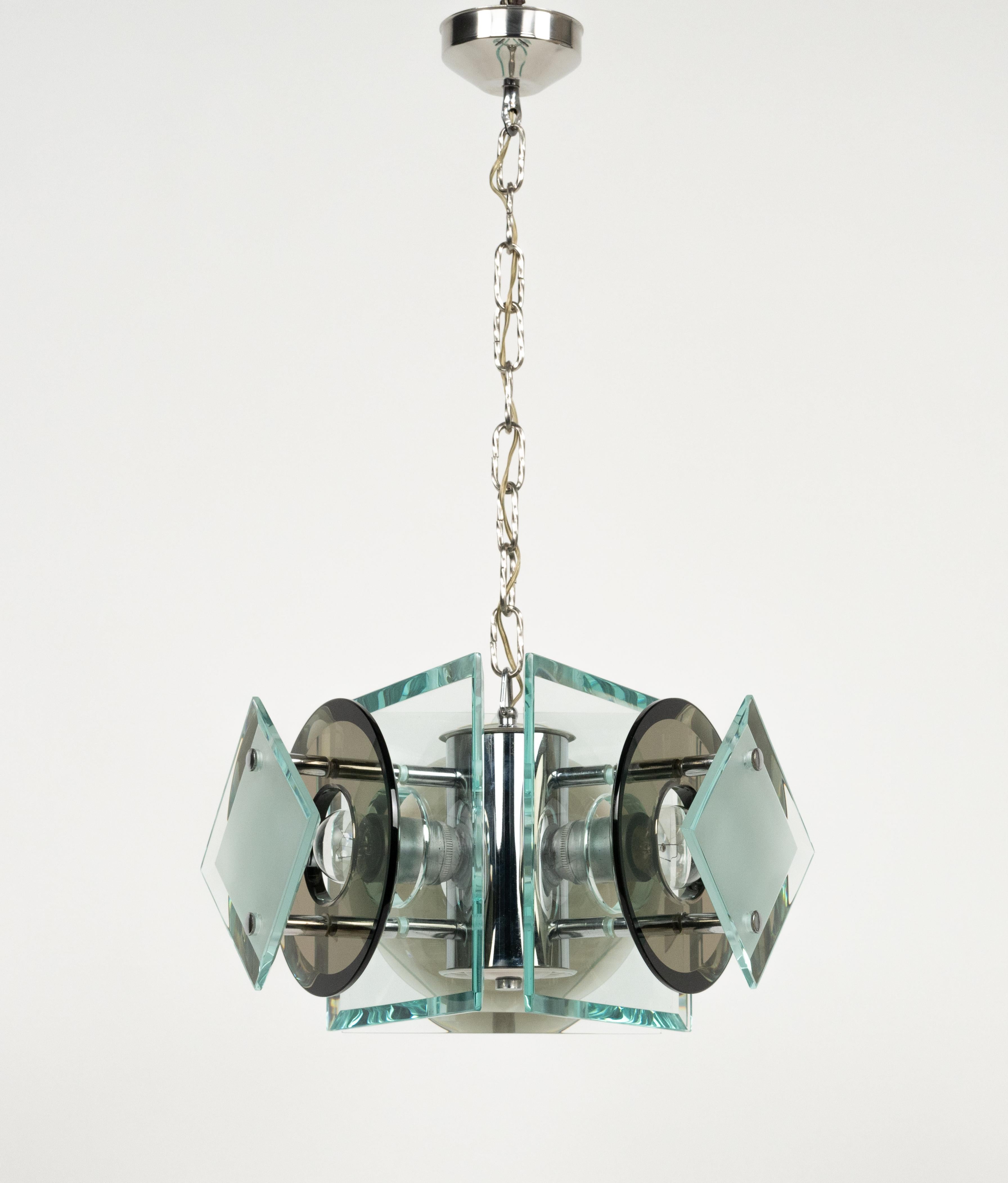 Kronleuchter aus Glas und Chrom aus der Mitte des Jahrhunderts von Lupi Cristal Luxor, Italien, 1970er Jahre im Angebot 2