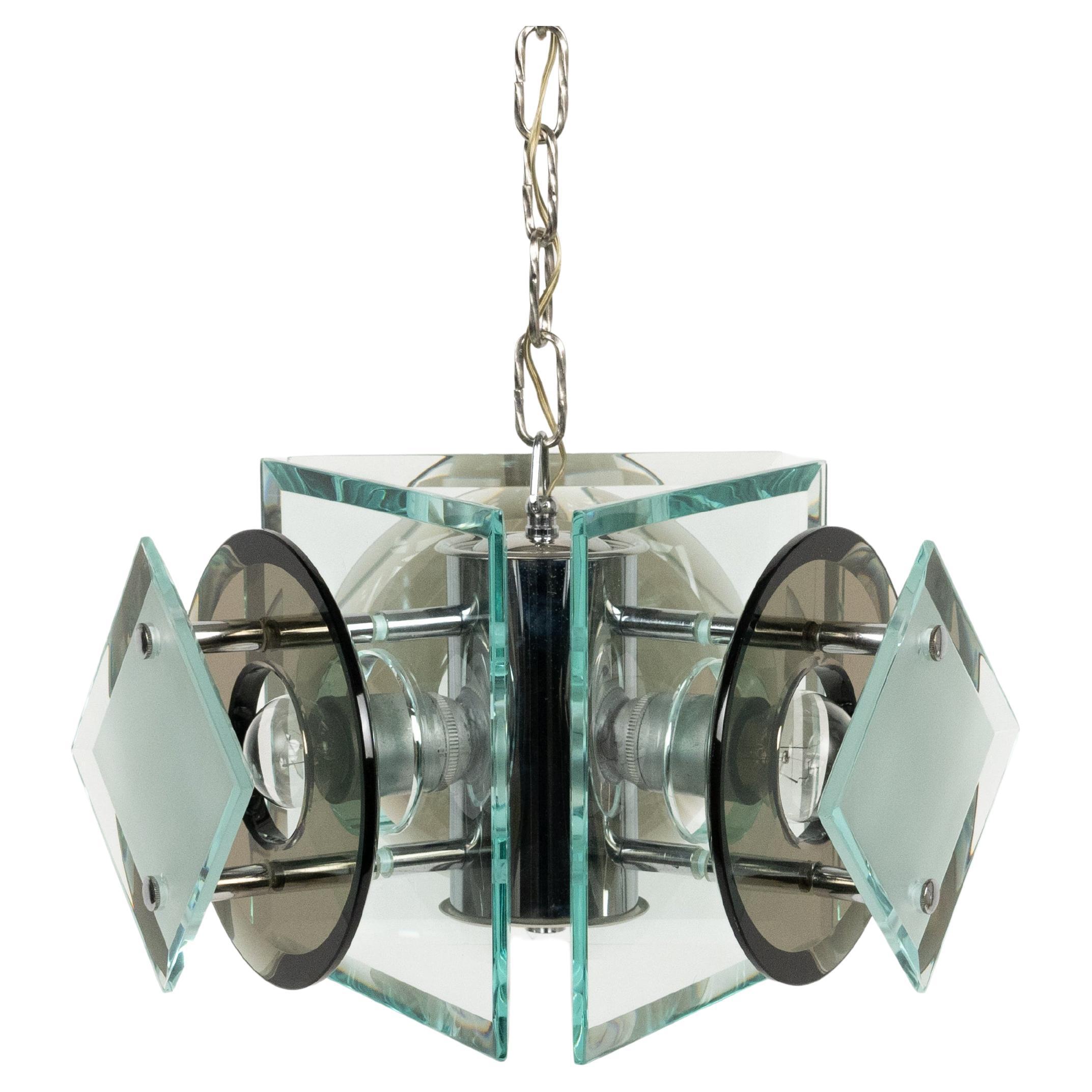 Midcentury Glass and Chrome Chandelier by Lupi Cristal Luxor, Italy, 1970s