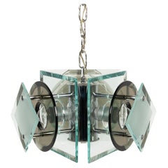 Midcentury Glass and Chrome Chandelier by Lupi Cristal Luxor, Italy, 1970s