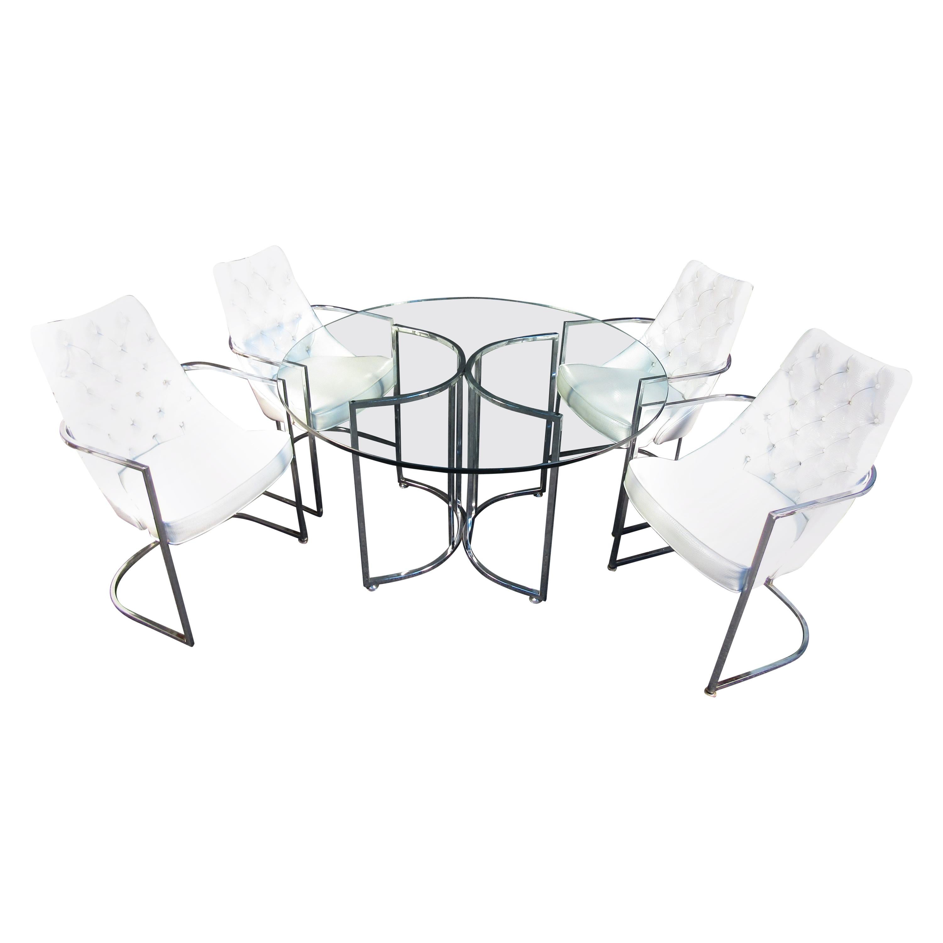 Midcentury Glass and Chrome Dining Set For Sale