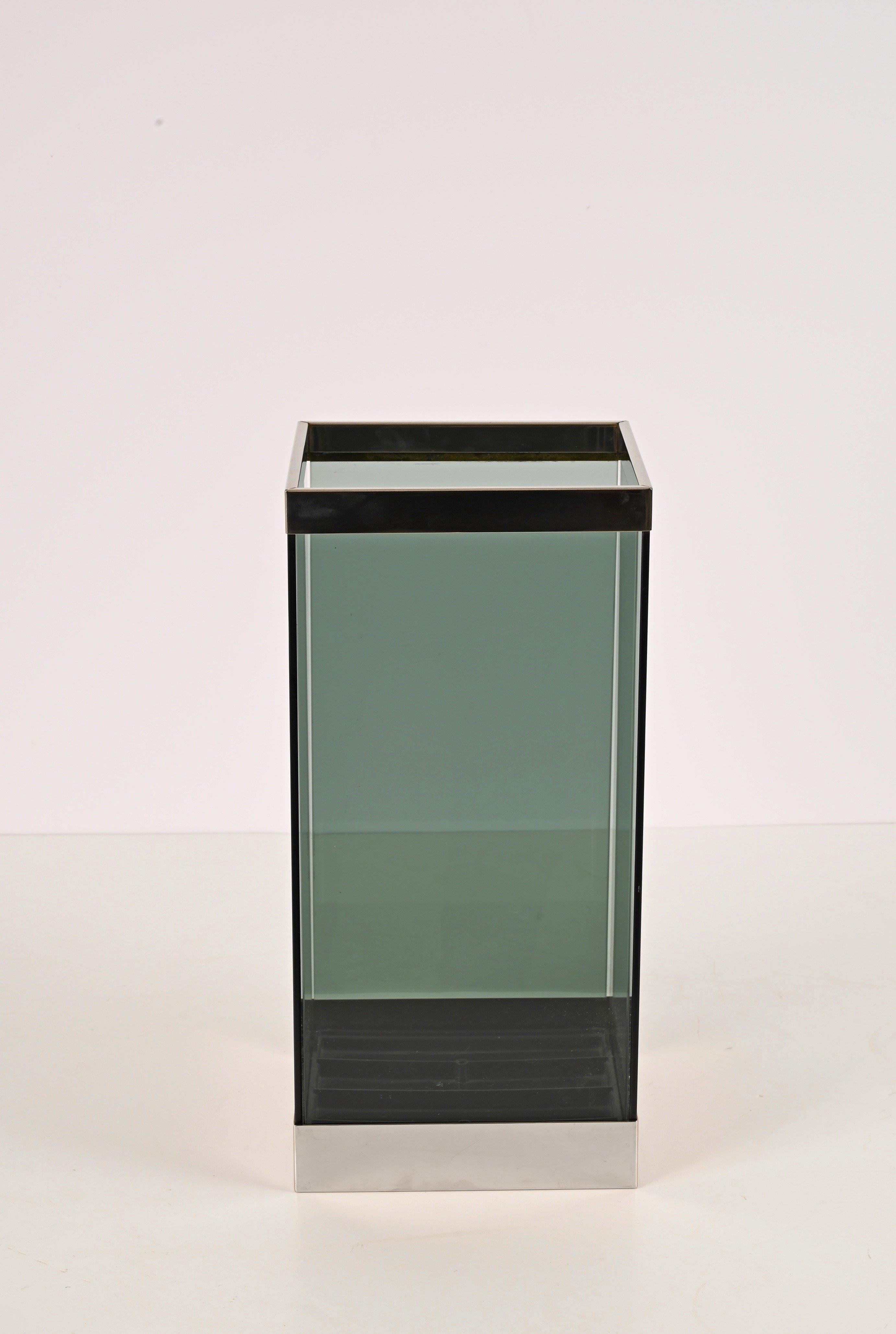 Mid-Century Modern Midcentury Glass and Chrome Italian Umbrella Stand in Willy Rizzo Style, 1970s For Sale