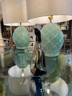 MidCentury Glass and Chrome Penguin Sculpture Decanter and Music Box