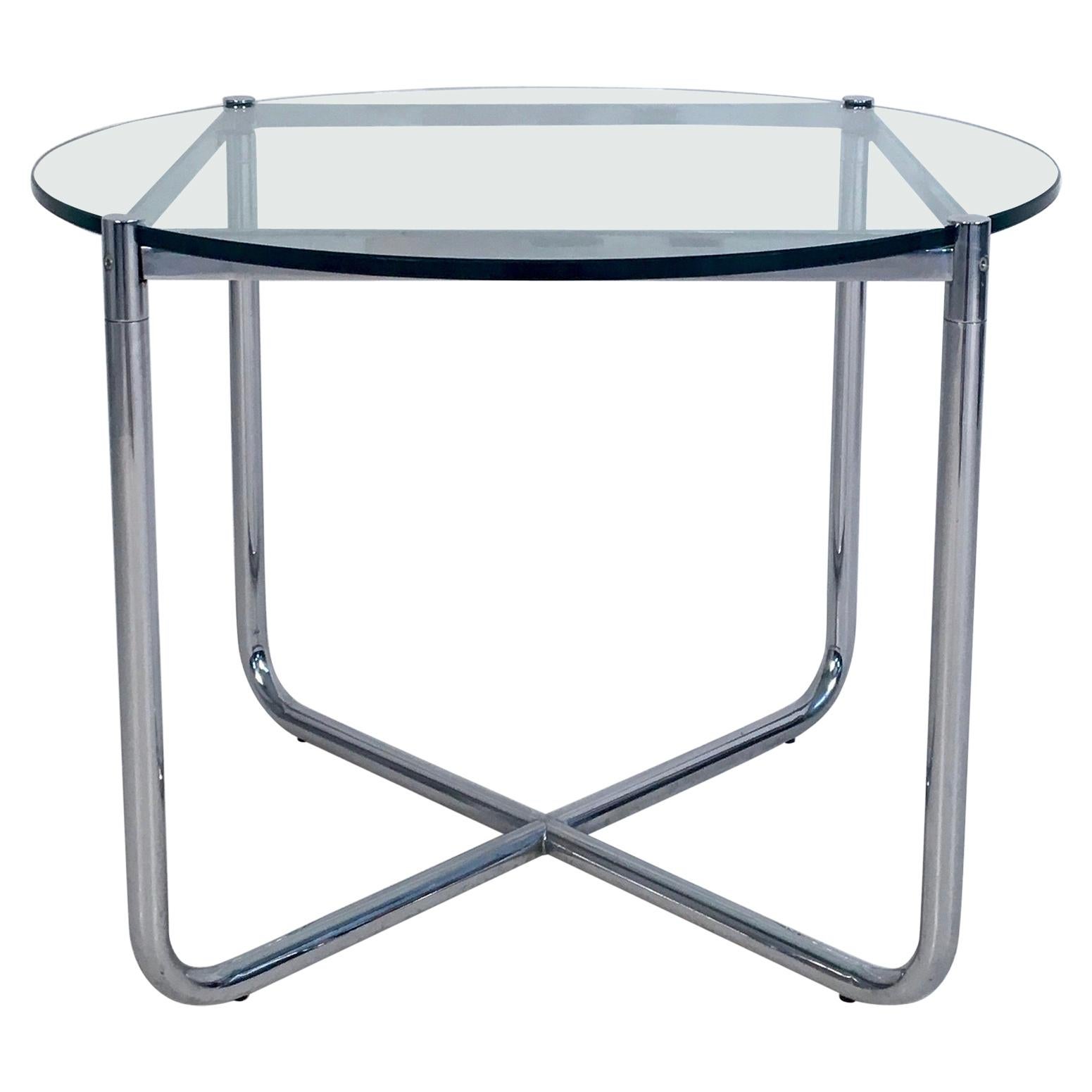 Midcentury Glass and Chrome Side Table by Mies van der Rohe for Knoll circa 1970 For Sale