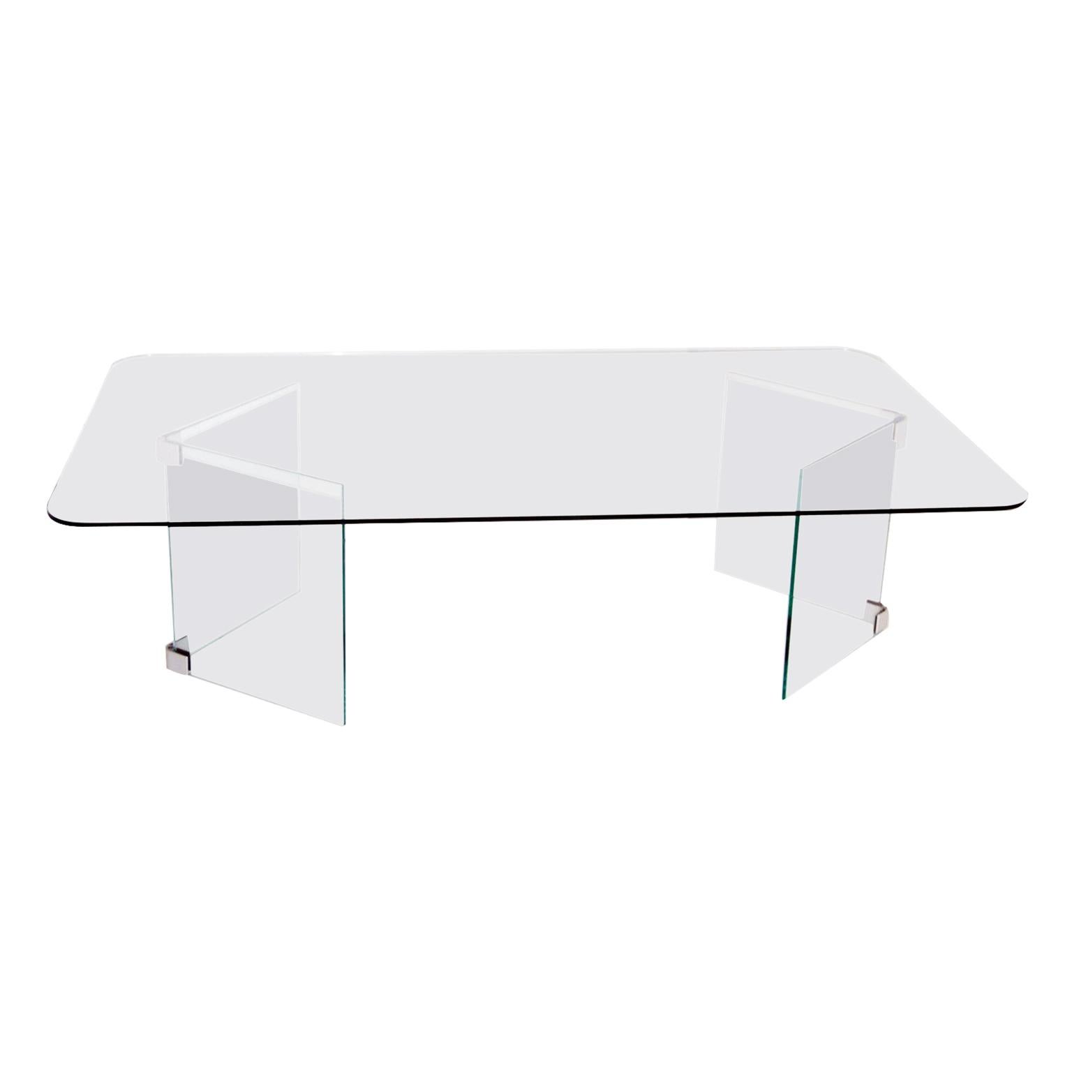 Midcentury Glass and Nickle-Plated Coffee Table Pace
