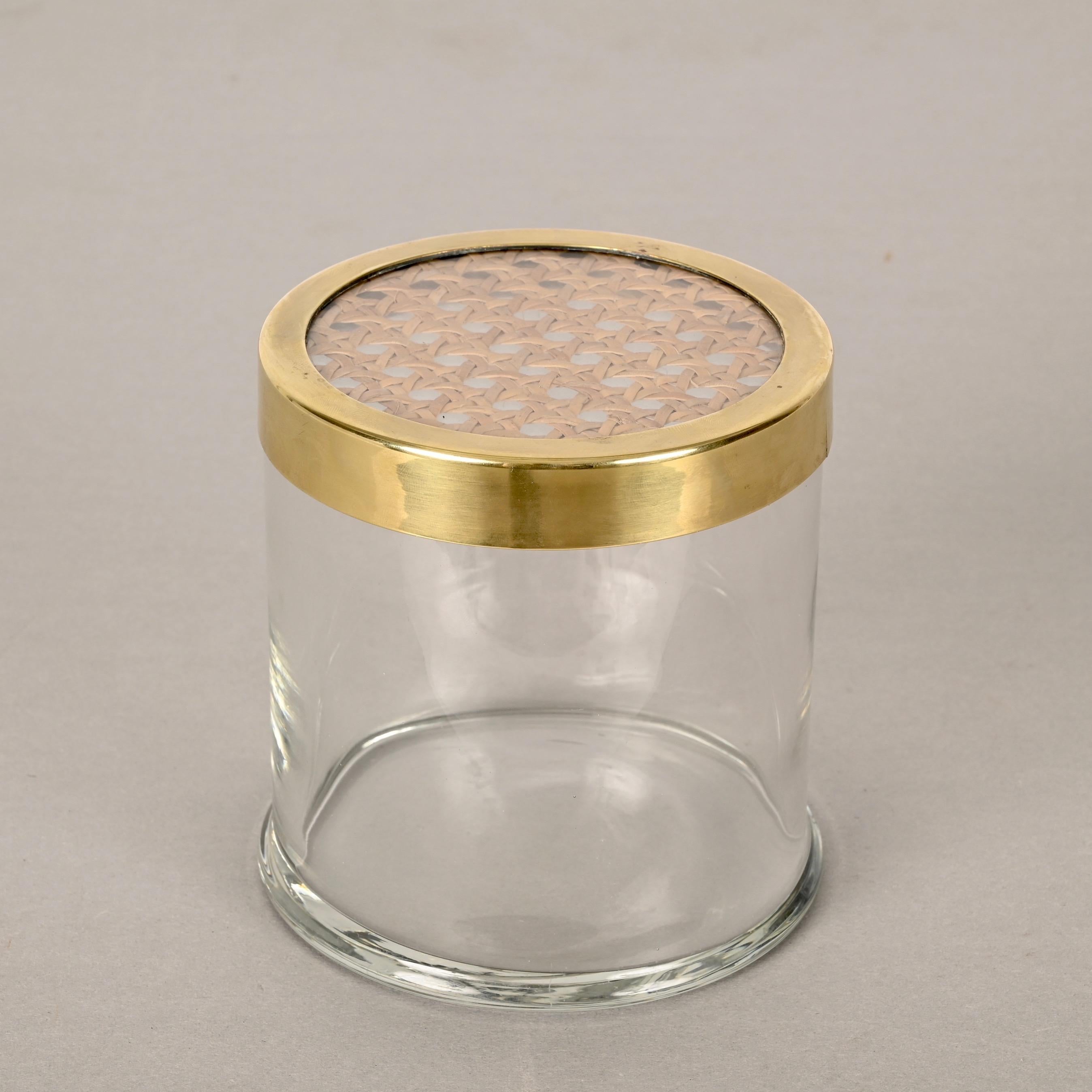 Caja italiana de cristal y mimbre vienés de mediados de siglo, estilo Christian Dior, años 70 en venta 6