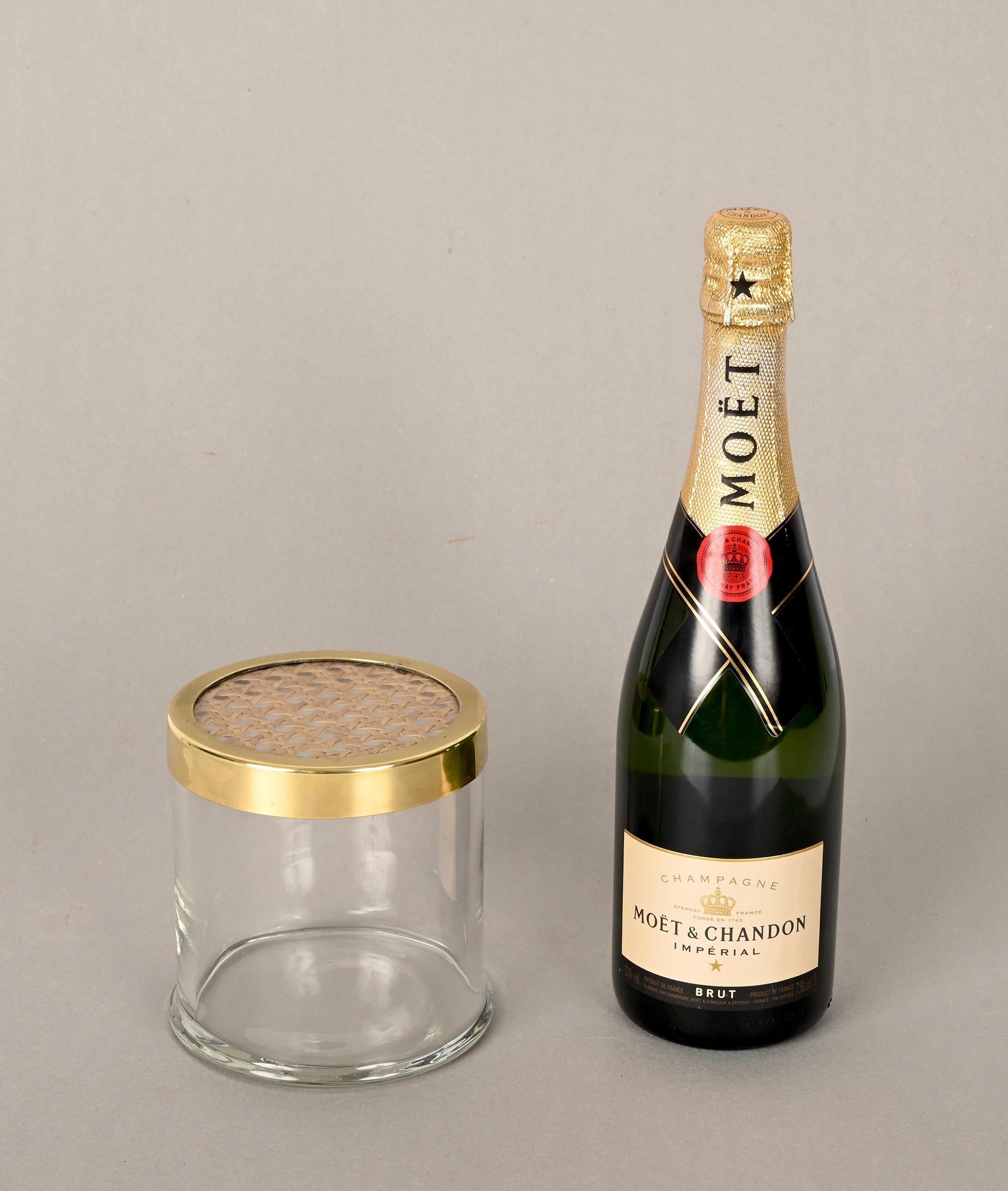 Caja italiana de cristal y mimbre vienés de mediados de siglo, estilo Christian Dior, años 70 en Bueno estado para la venta en Roma, IT