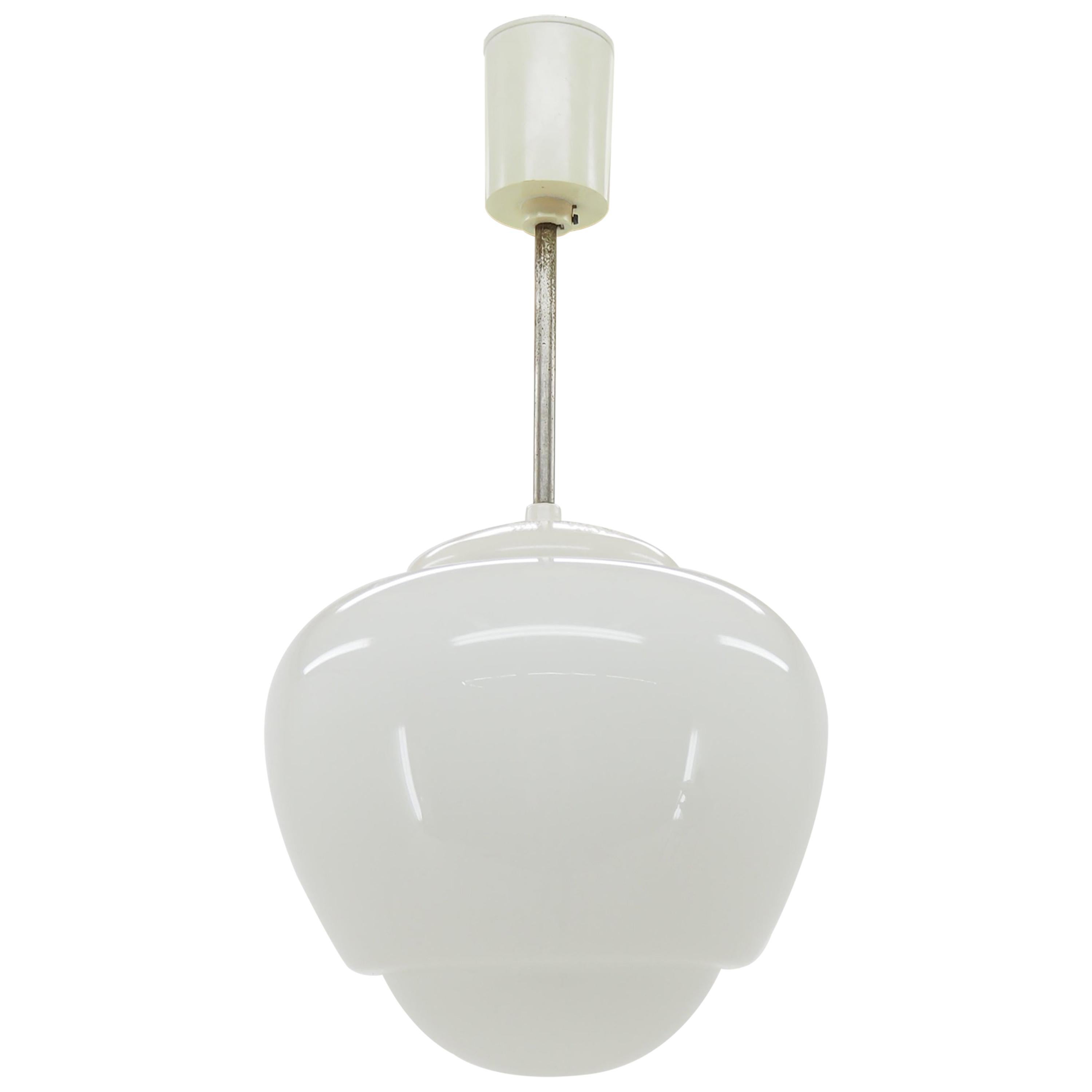 Midcentury Glass and White Bakelite Chandelier, Czechoslovakia, 1960s For Sale