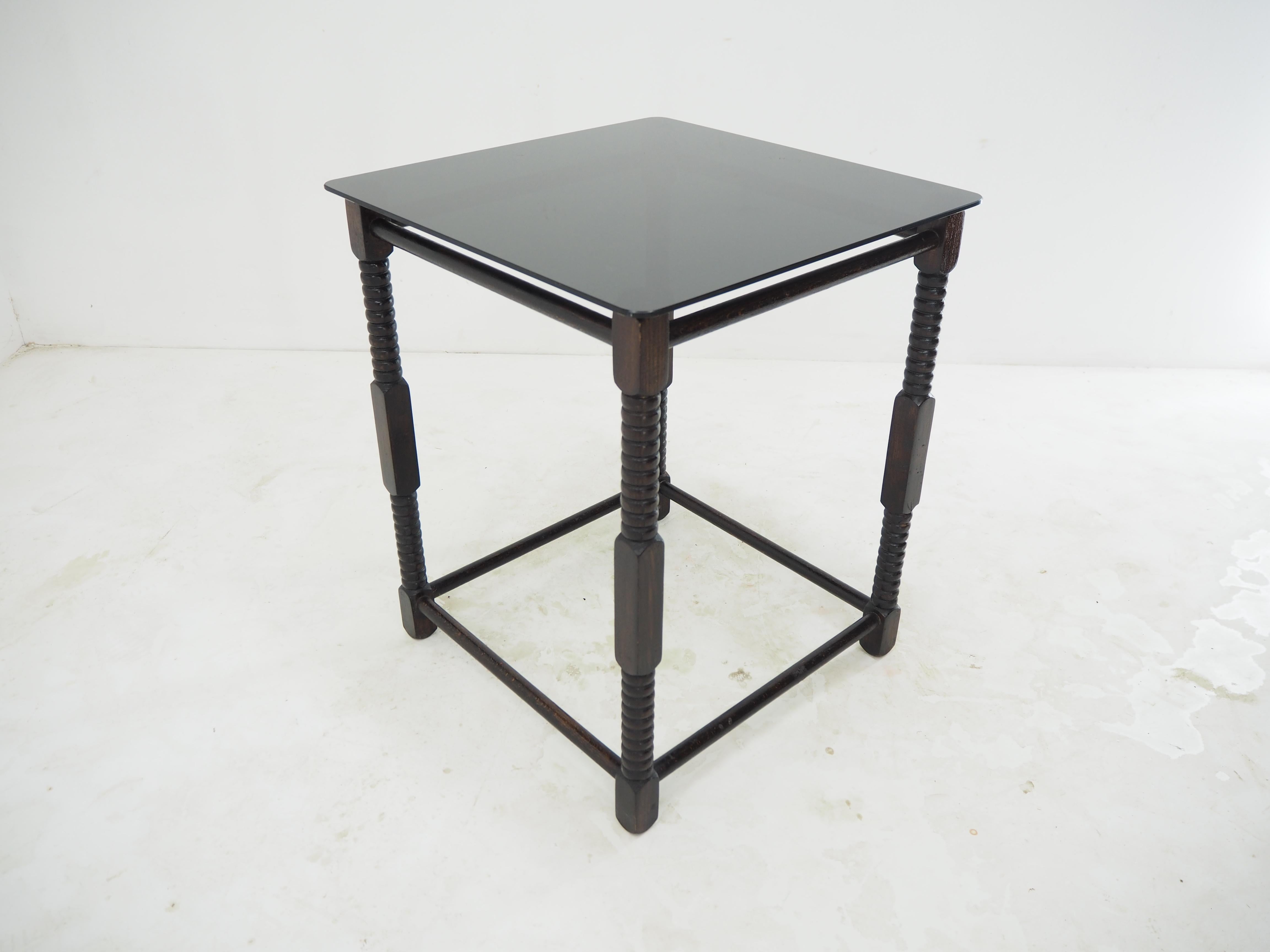 Midcentury Glass and Wood Table, Europe, 1960s For Sale 2