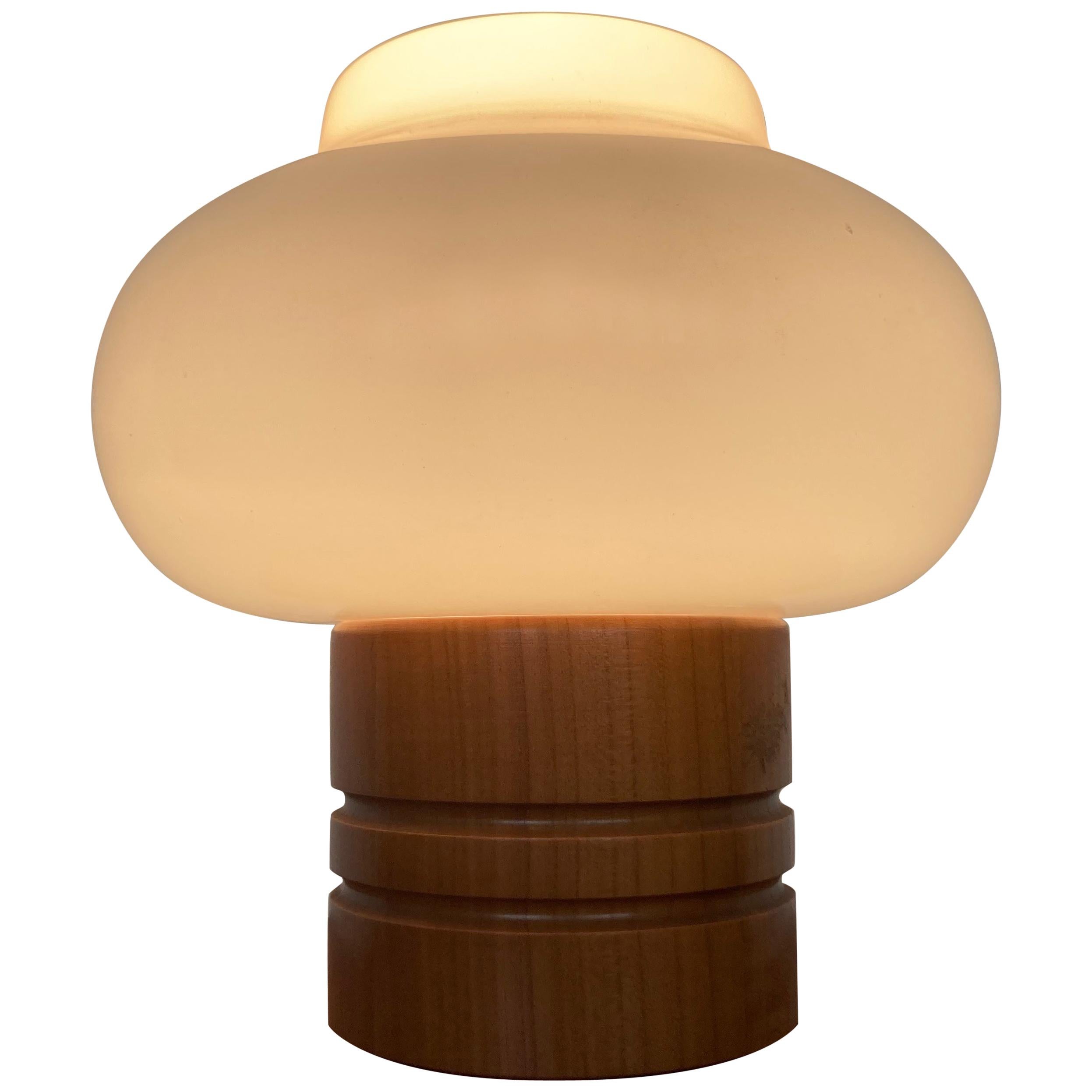 Midcentury Glass and Wooden Table Lamp for Vlasske Mezirici, 1960s