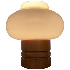 Midcentury Glass and Wooden Table Lamp for Vlasske Mezirici, 1960s