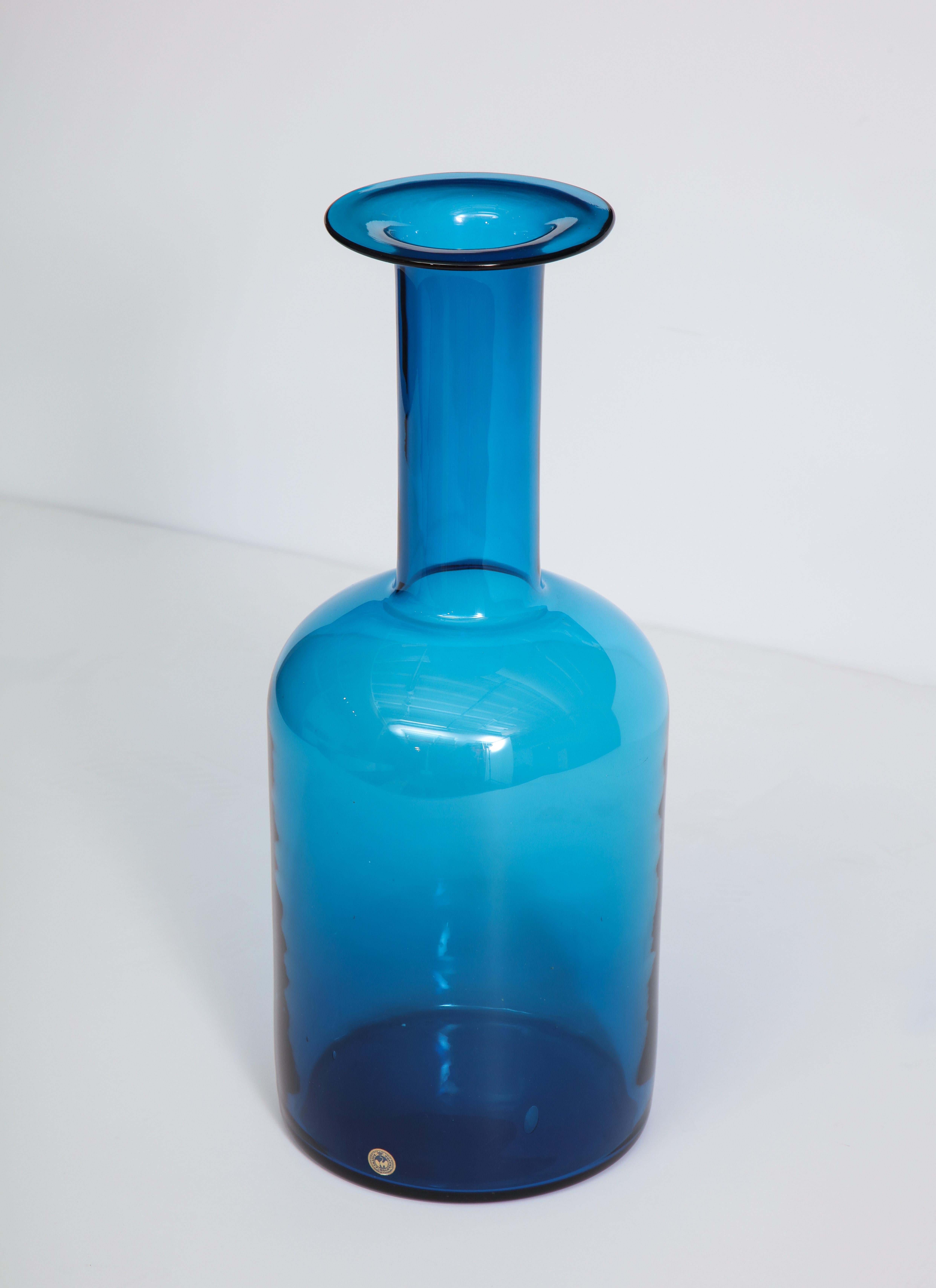 Midcentury Blue Glass Bottle by Holmegaard, Denmark 4