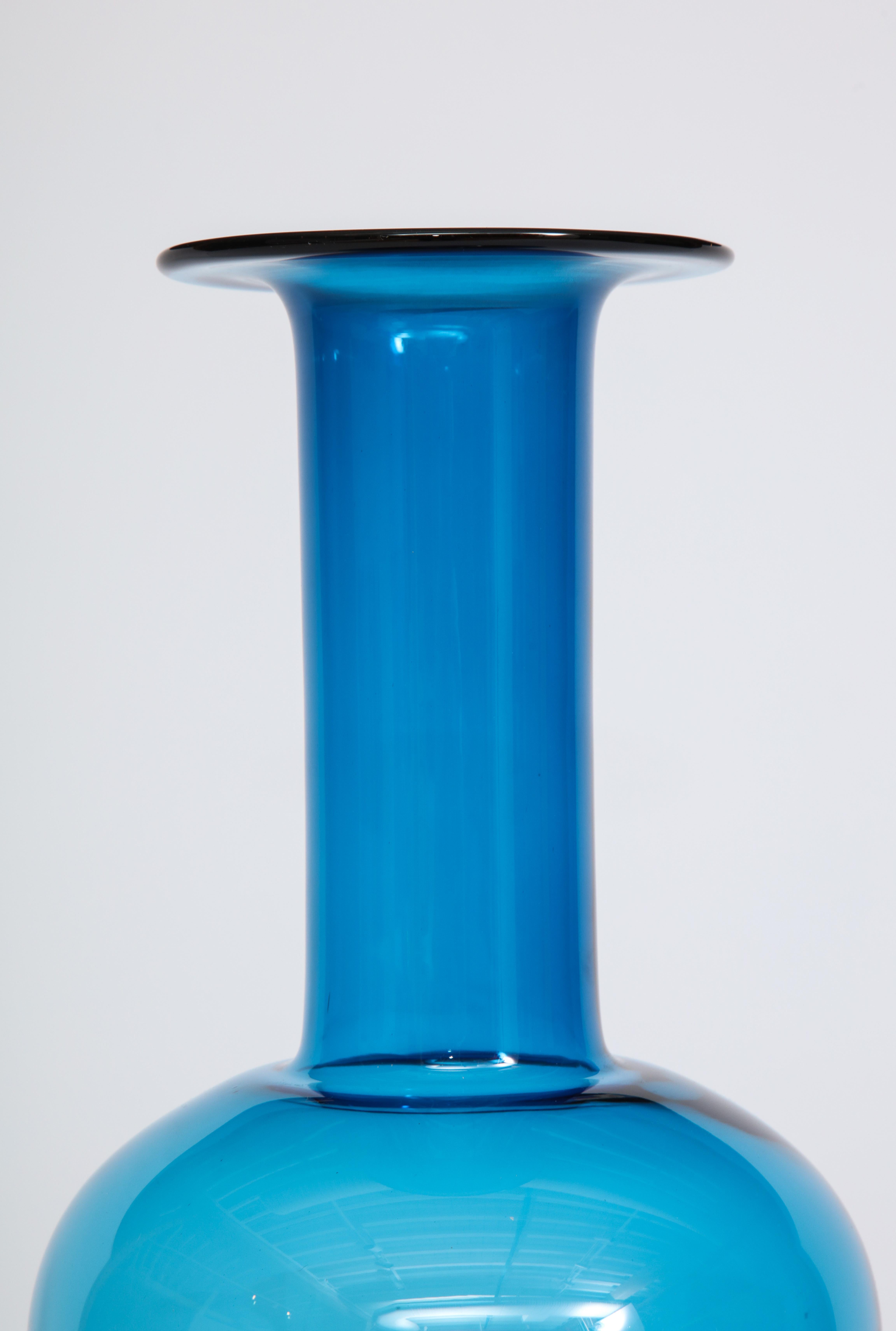 Mid-Century Modern Midcentury Blue Glass Bottle by Holmegaard, Denmark