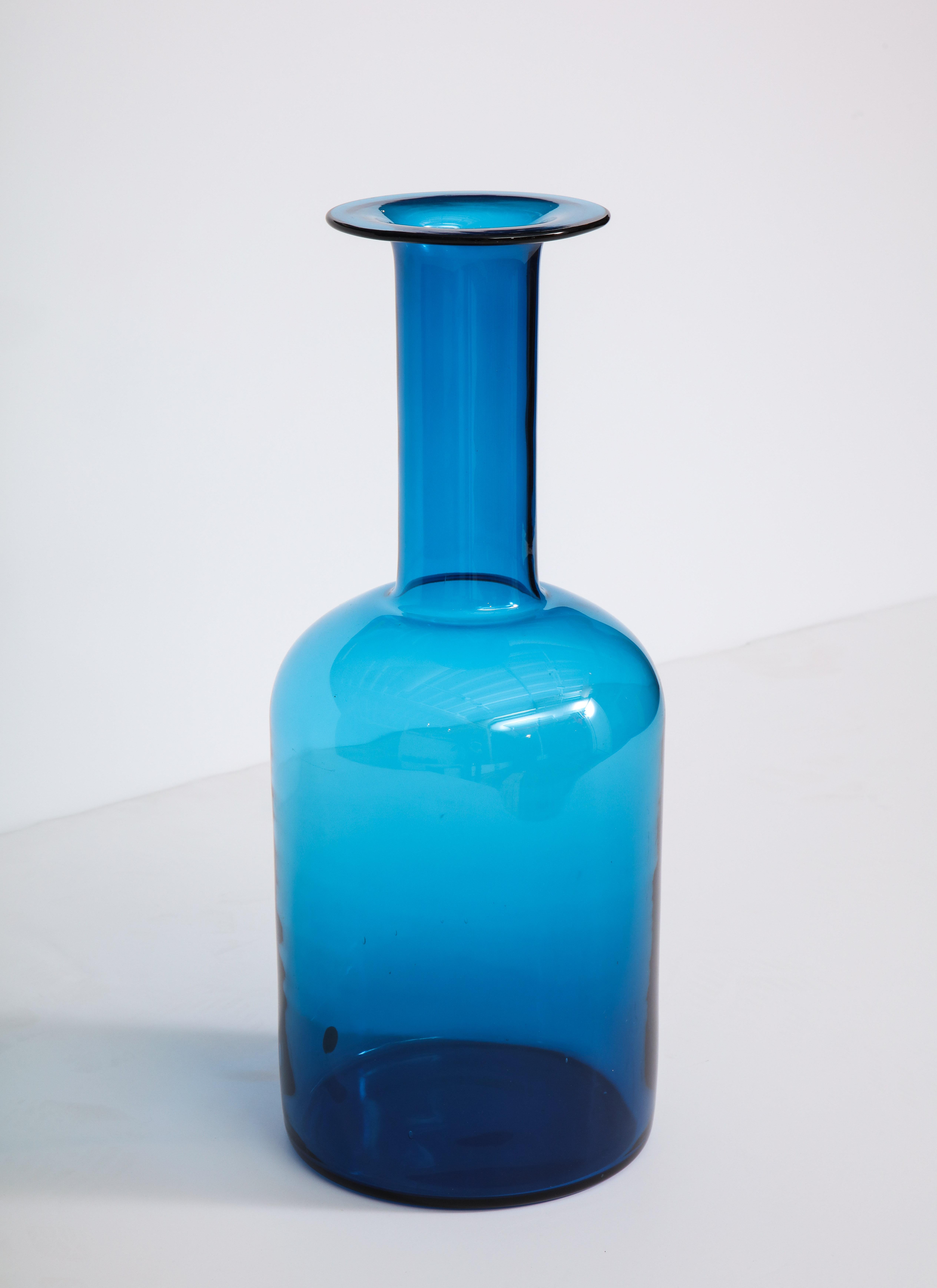 Midcentury Blue Glass Bottle by Holmegaard, Denmark In Good Condition In New York, NY
