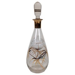 Midcentury Glass Carafe with Hand Painted Floral Pattern in Cabana Style