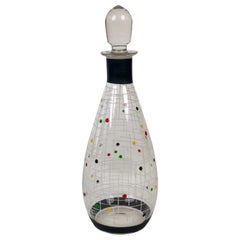 Retro Midcentury Glass Carafe with Hand Painted Pattern in Cabana Style