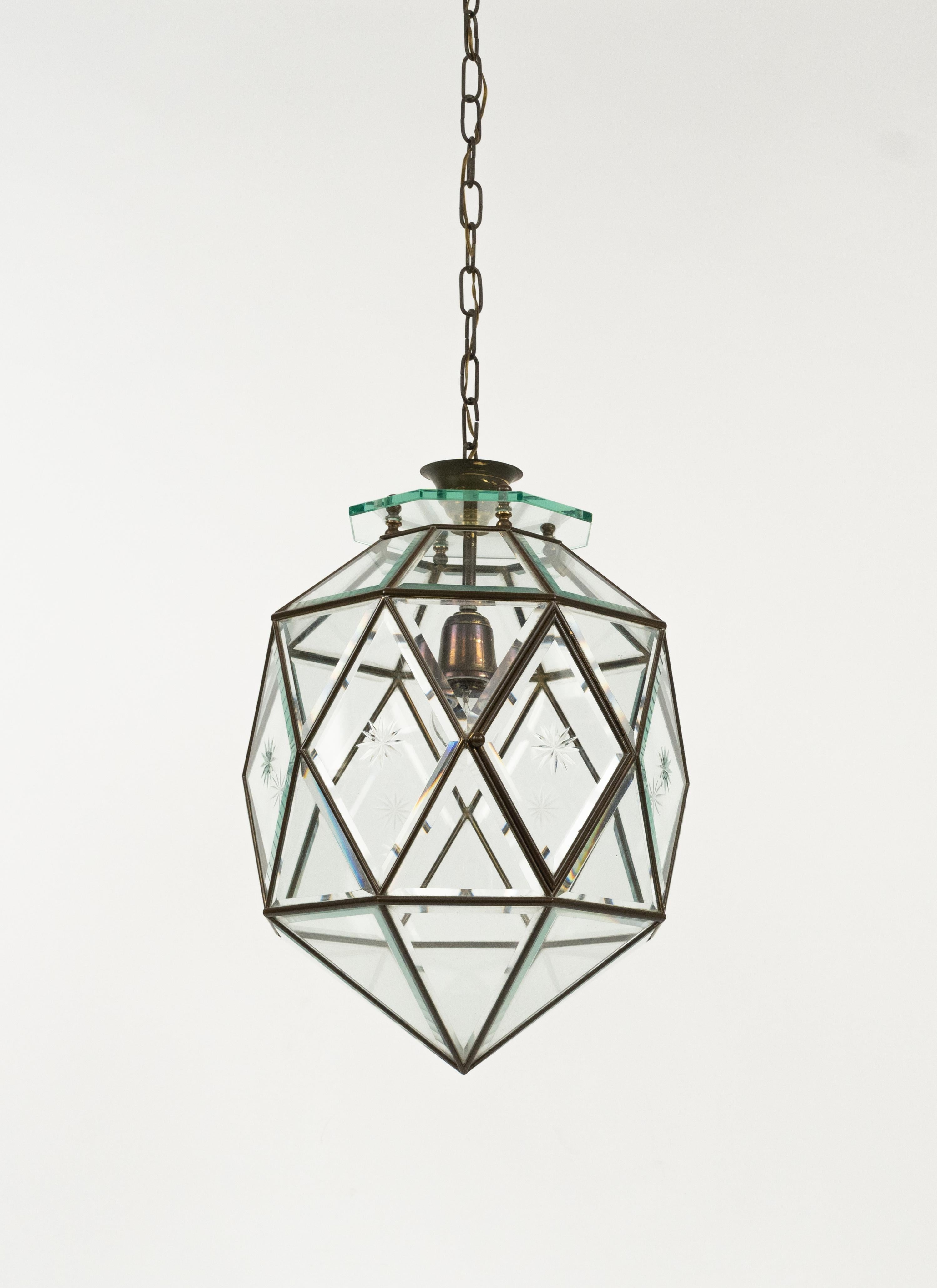Mid-Century Modern Midcentury Glass Chandelier Att. to Pietro Chiesa for Fontana Arte, Italy 1950s