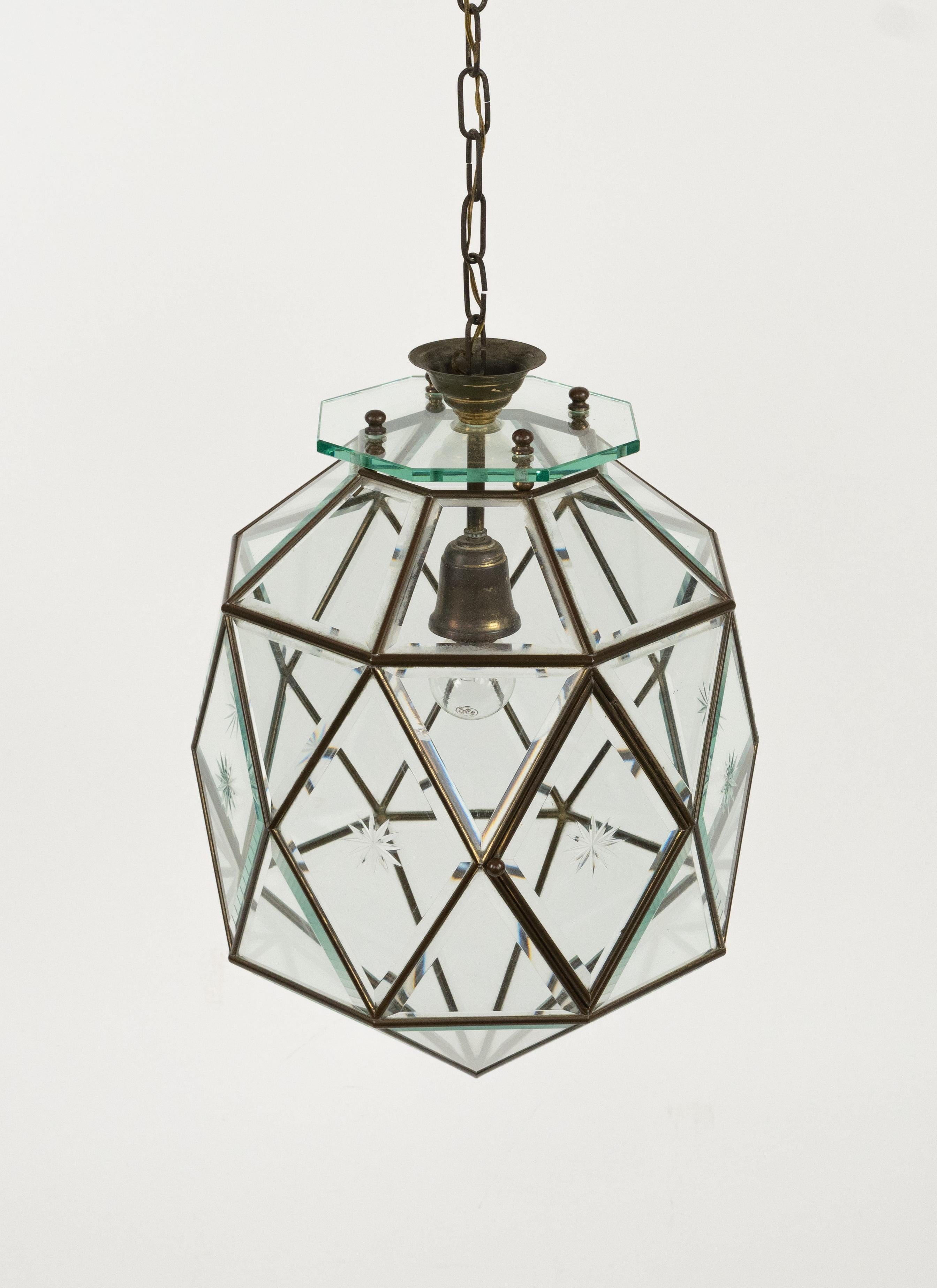Italian Midcentury Glass Chandelier Att. to Pietro Chiesa for Fontana Arte, Italy 1950s